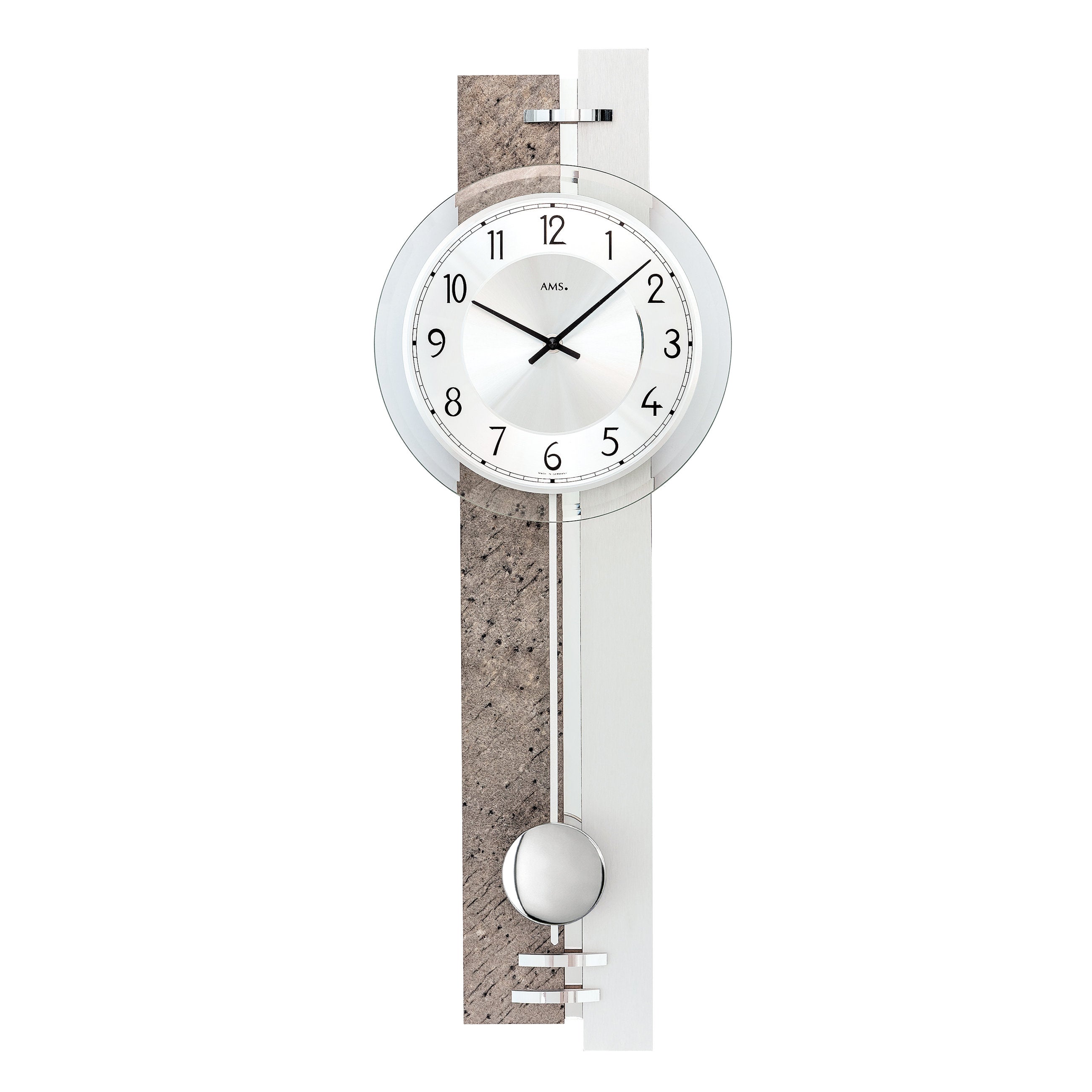 AMS W7440 Pendelwanduhr mit Naturstein- und Aluminium-Veredelung