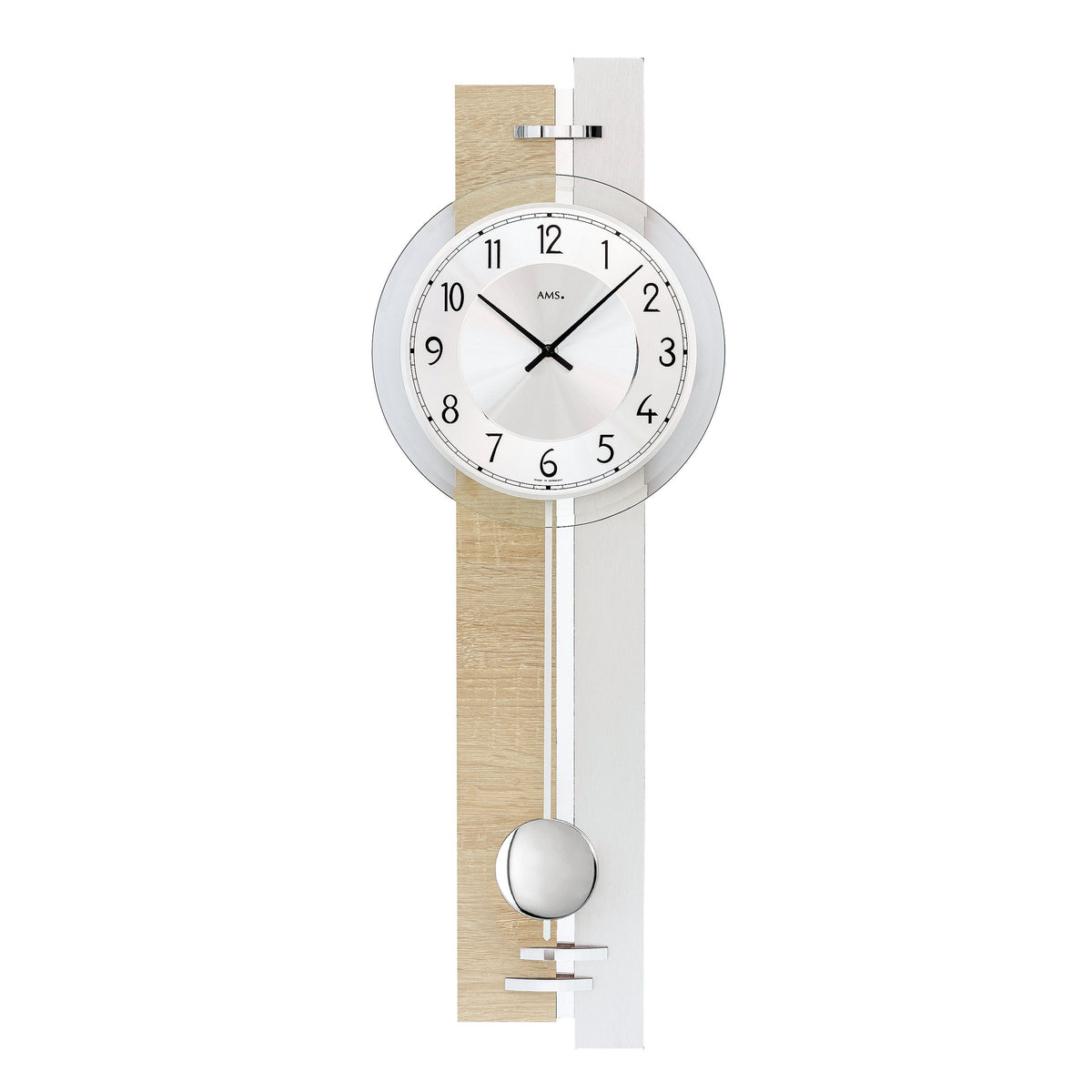 AMS W7441 Pendelwanduhr mit Sonoma-Gehäuse und Aluminium-Veredelung