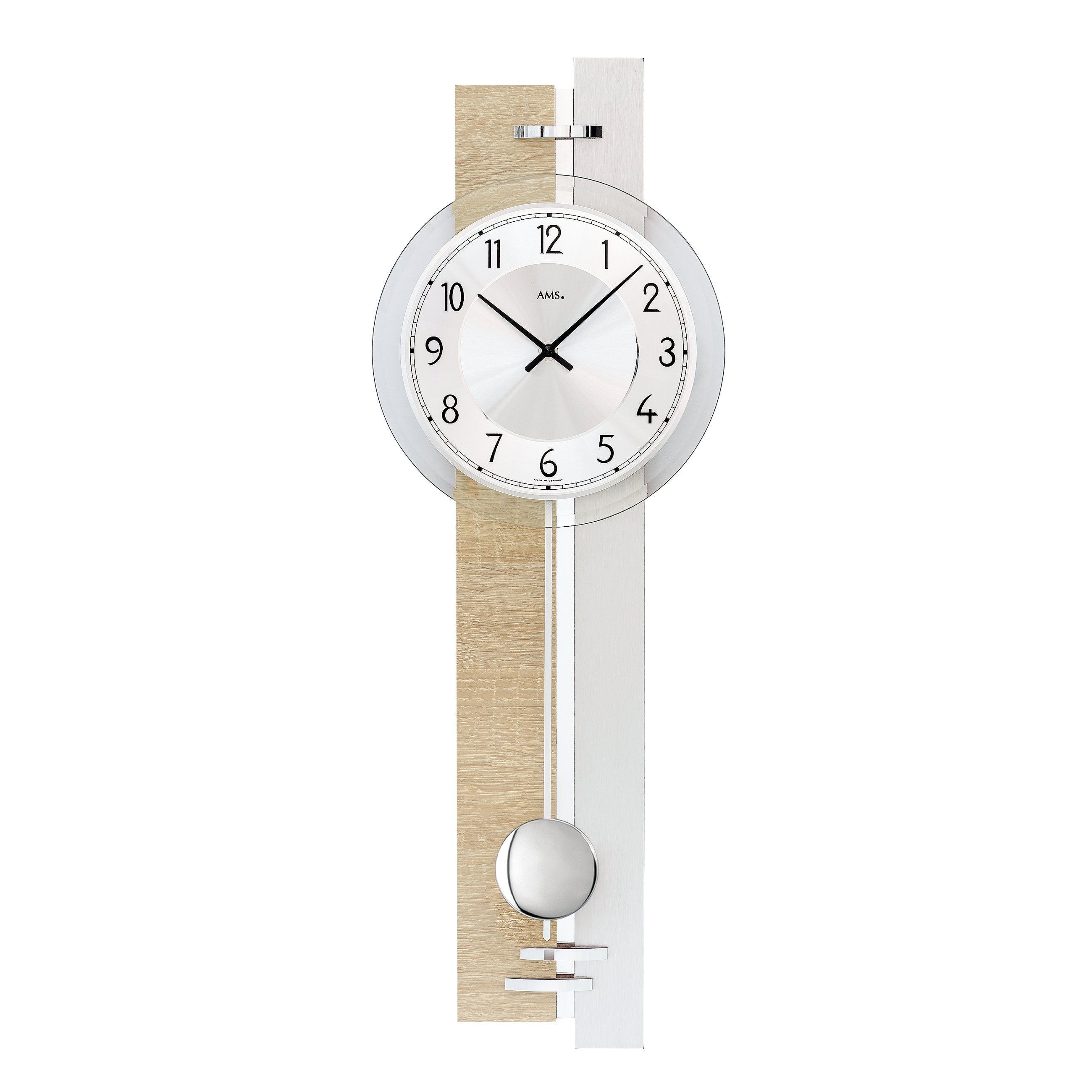 AMS W7441 Pendelwanduhr mit Sonoma-Gehäuse und Aluminium-Veredelung
