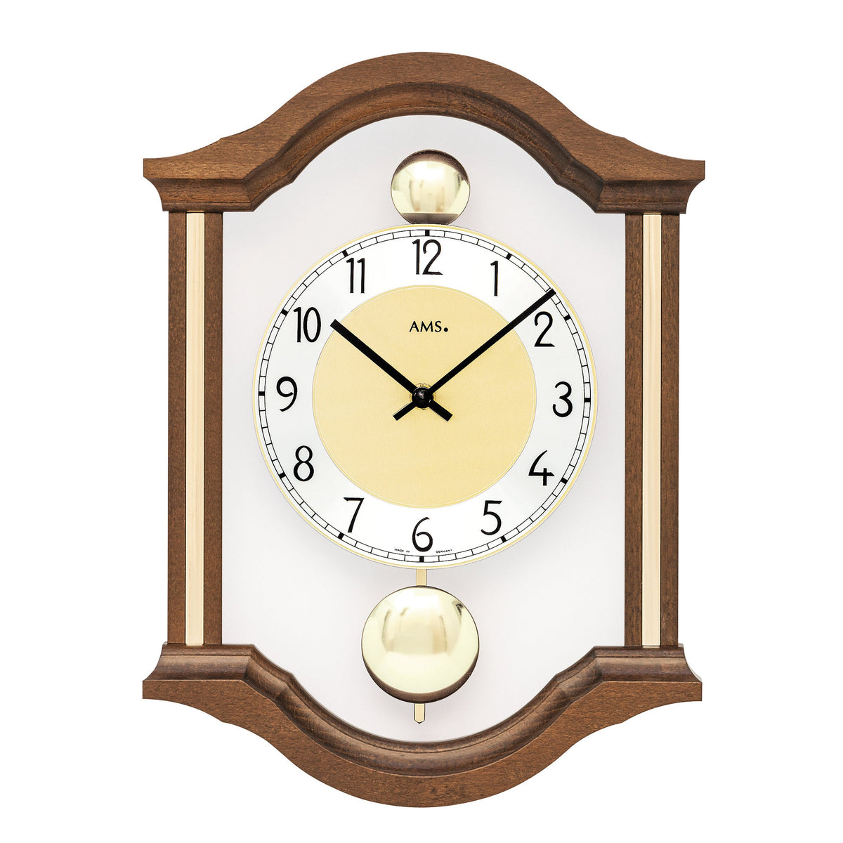 AMS W7447-1 Wanduhr mit massivem Nussbaumholzgehäuse