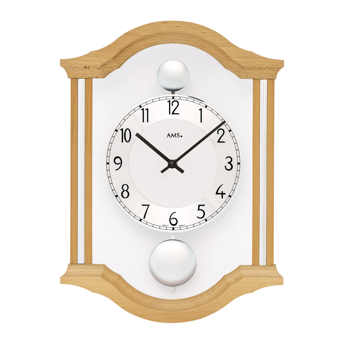 AMS W7447-18 Wanduhr mit massivem Buchenholzgehäuse