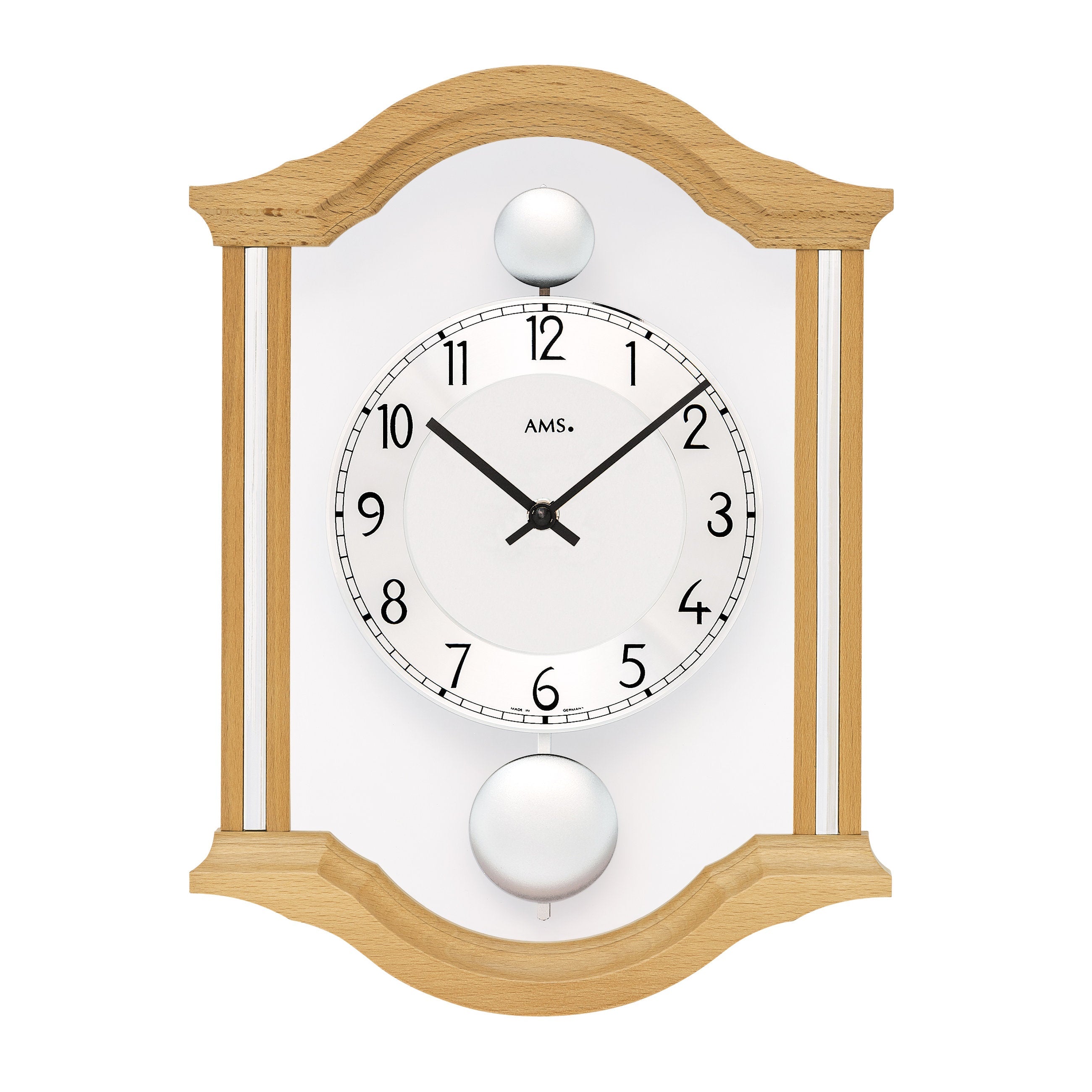 AMS W7447-18 Wanduhr mit massivem Buchenholzgehäuse