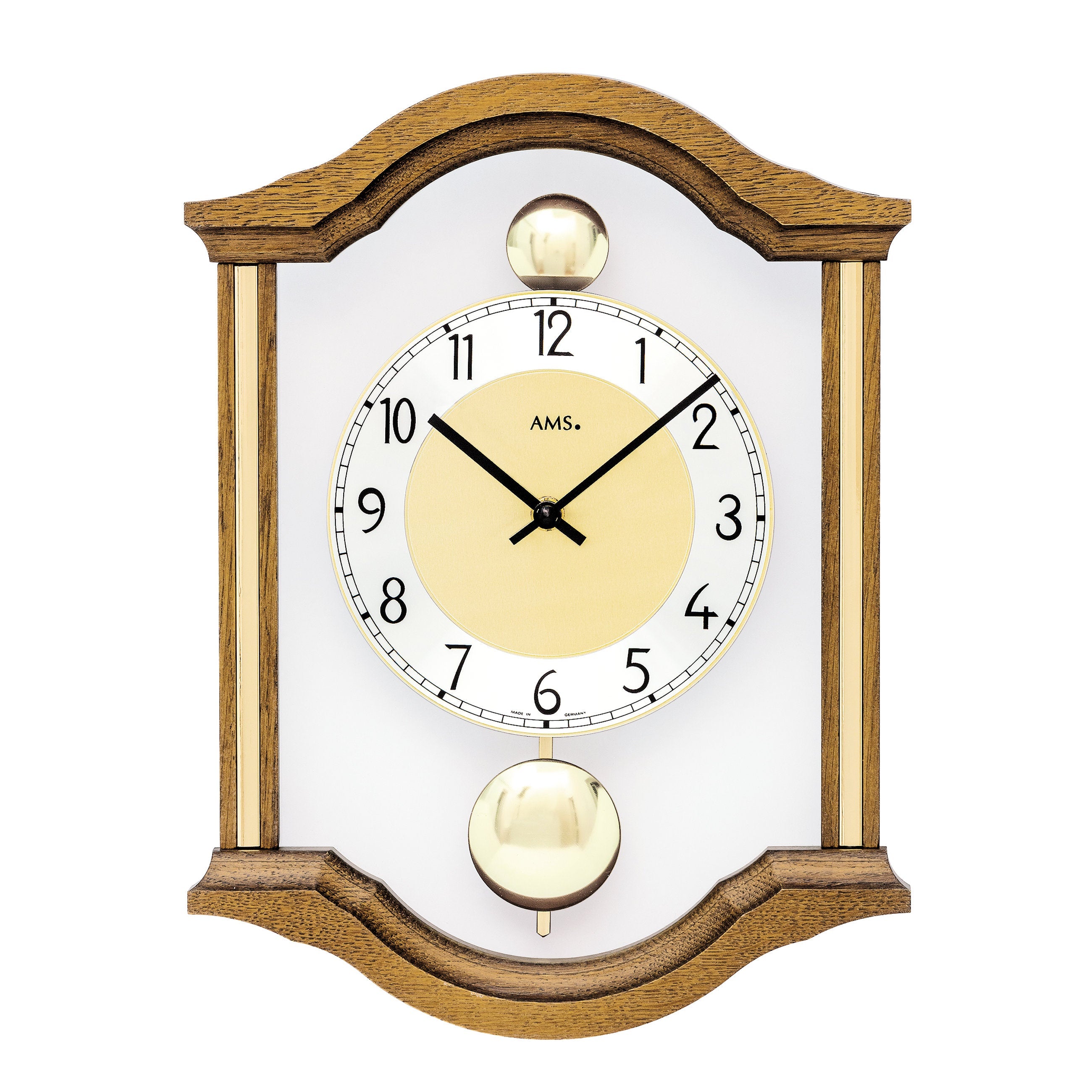AMS W7447-4 Wanduhr mit massivem Eichenholzgehäuse