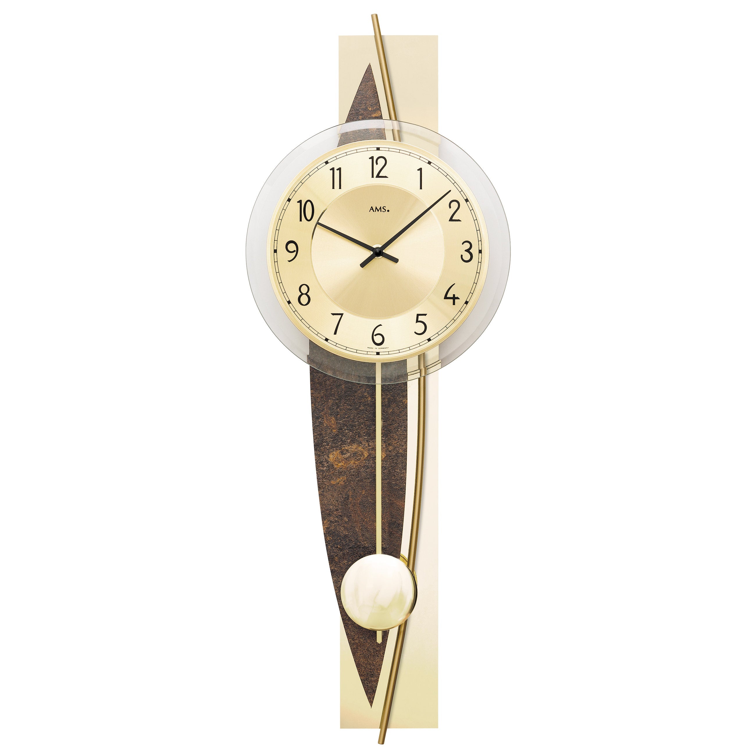 AMS W7453 Pendelwanduhr mit Metallstruktur und Messing-Veredelung