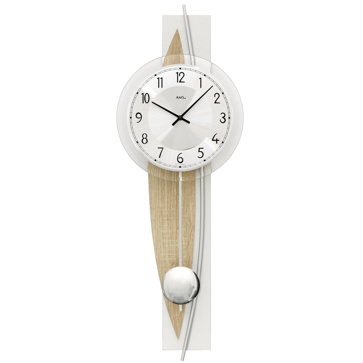 AMS W7455 Pendelwanduhr mit Sonoma-Gehaüse und Aluminium-Veredelung