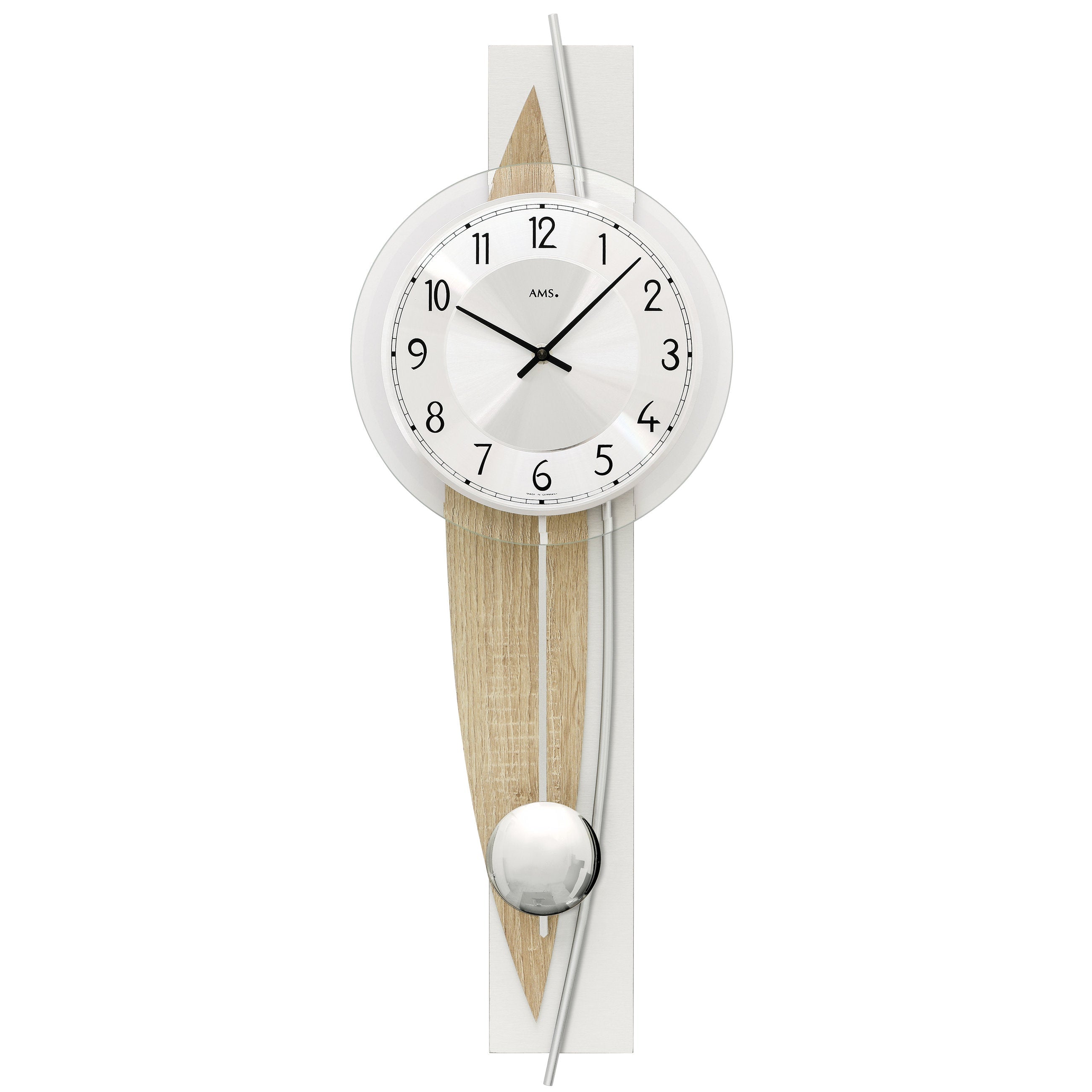 AMS W7455 Pendelwanduhr mit Sonoma-Gehaüse und Aluminium-Veredelung