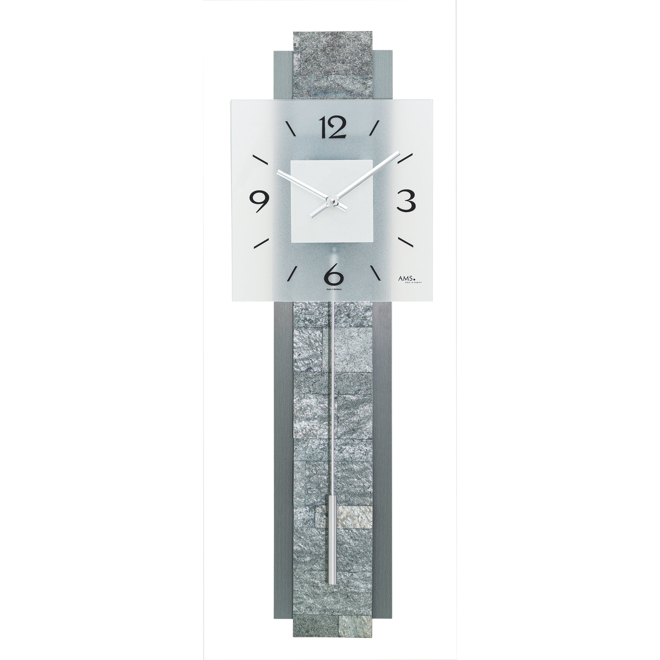 AMS W7472 Pendelwanduhr mit Holzgehäuse und Stein-Aluminium-Optik