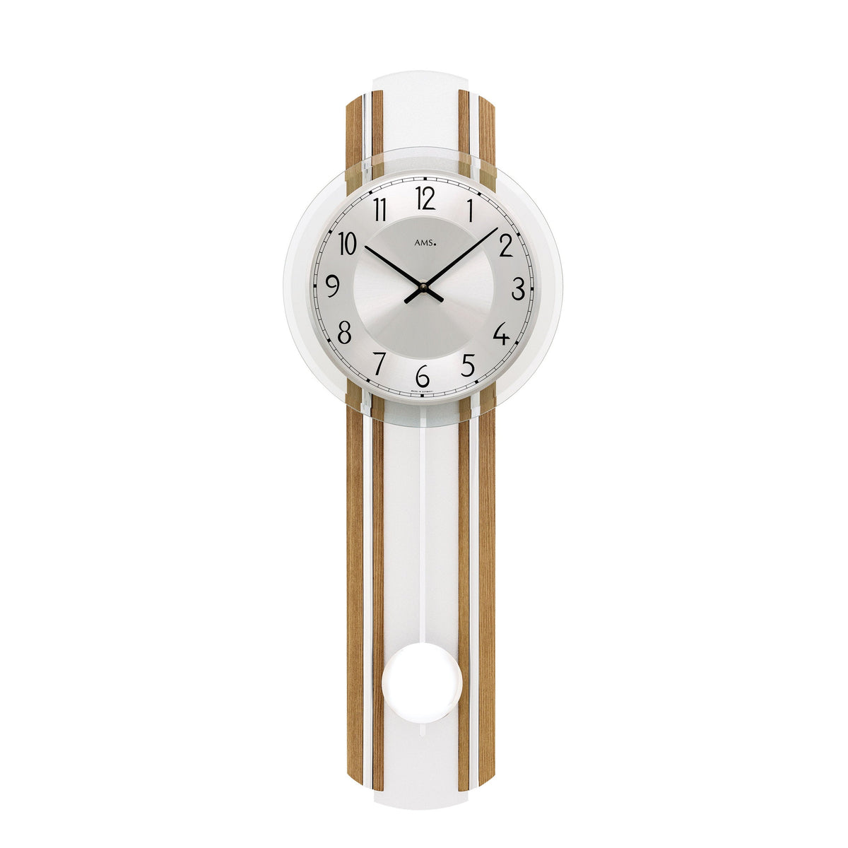 AMS W7475 Pendelwanduhr mit Massivholz Eiche lackiert