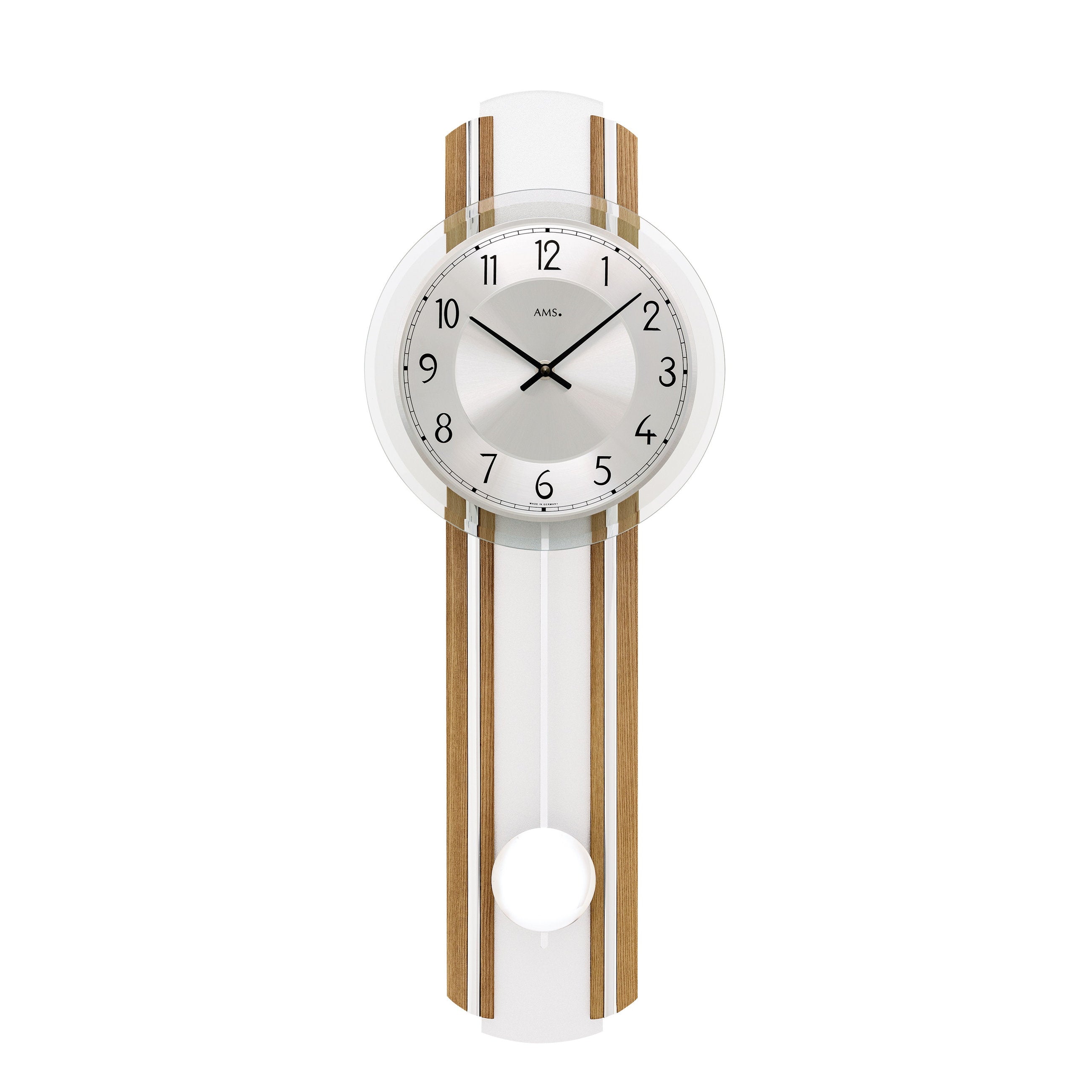 AMS W7475 Pendelwanduhr mit Massivholz Eiche lackiert