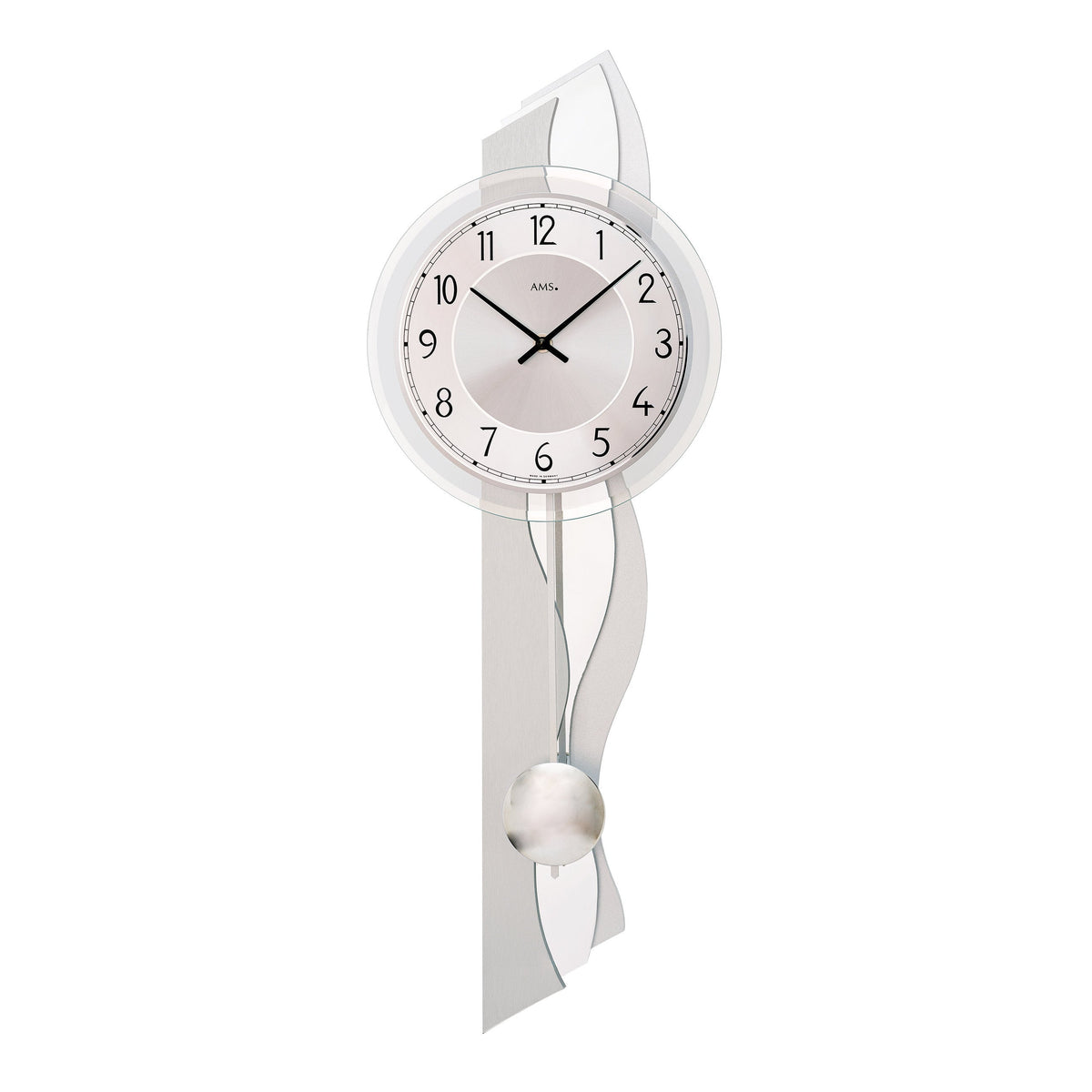 AMS W7476 Pendelwanduhr mit Holzgehäuse und Aluminium-Auflage