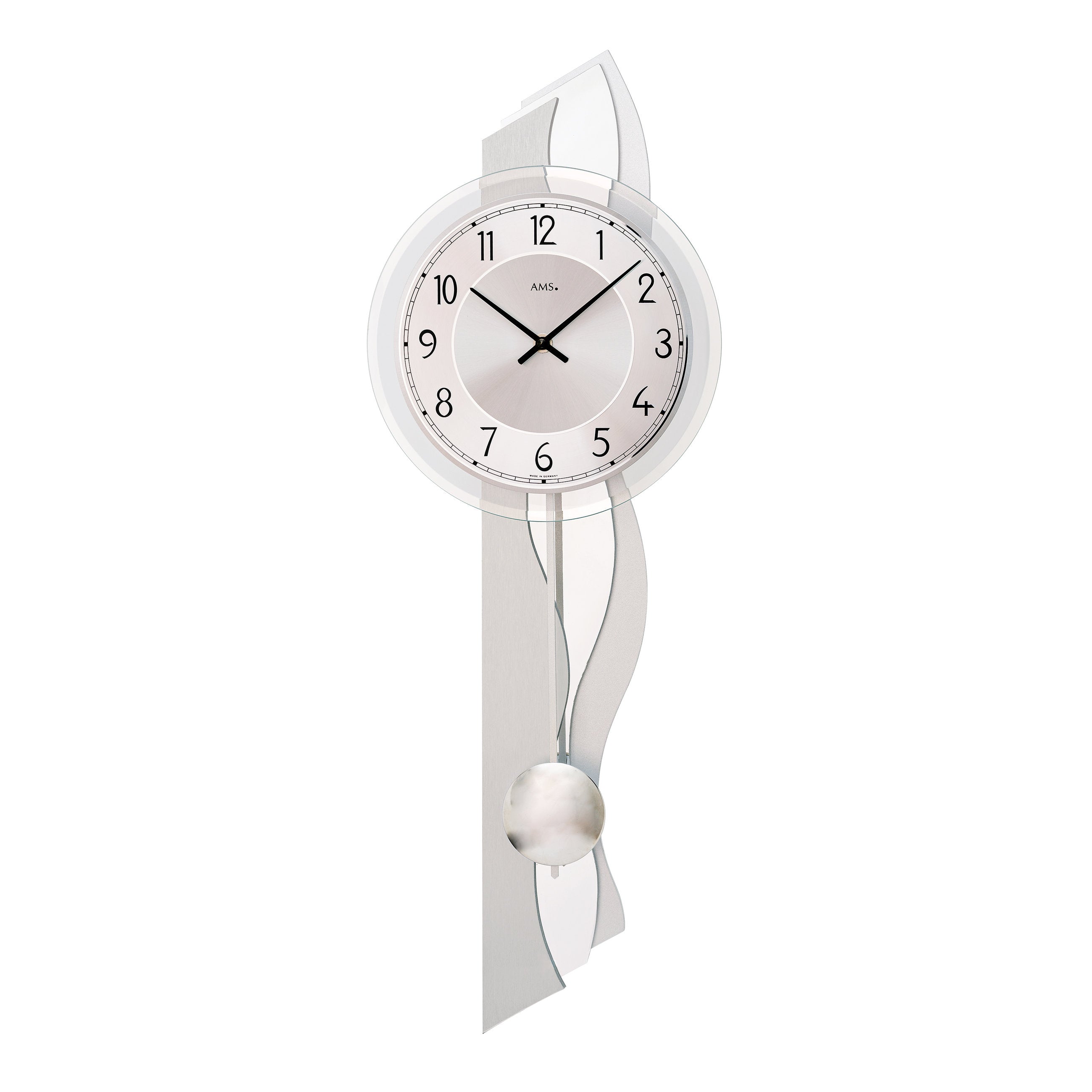 AMS W7476 Pendelwanduhr mit Holzgehäuse und Aluminium-Auflage