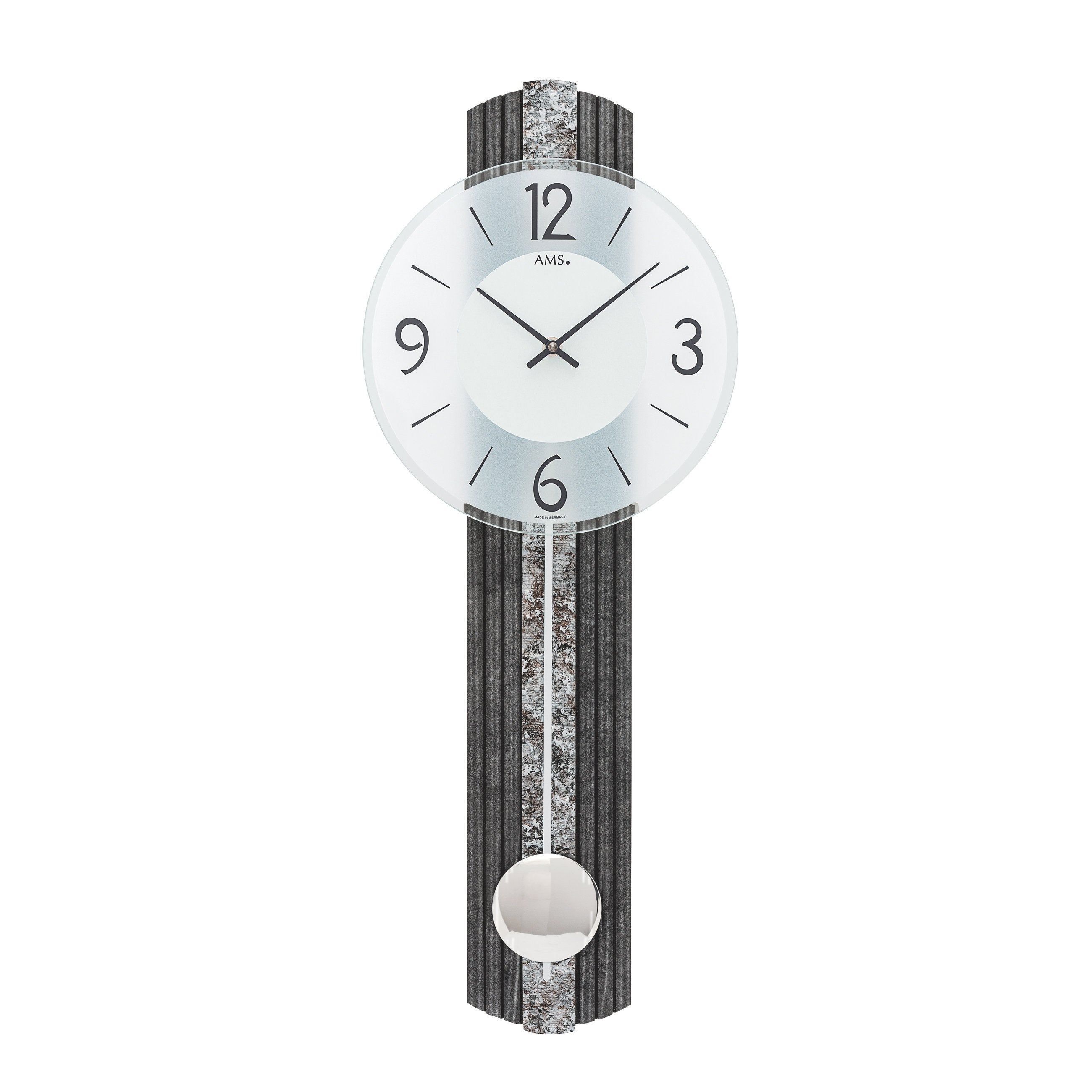 AMS W7486 Pendelwanduhr mit Holzstruktur und Metallic-Auflage