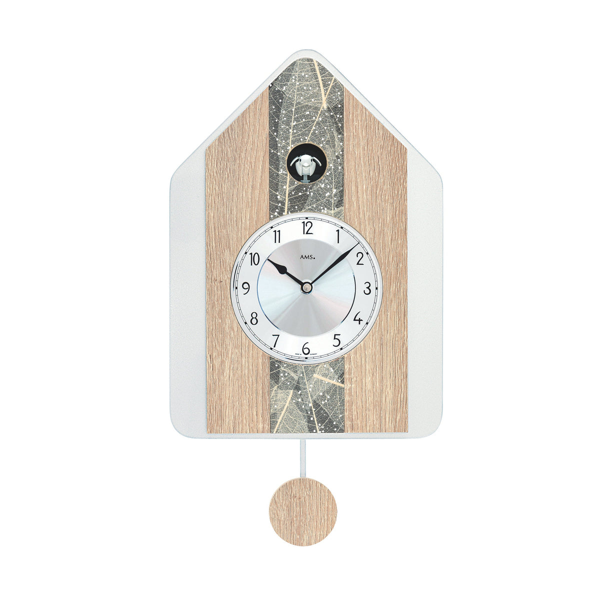 AMS W7499 Kuckucksuhr mit Natur-Baumblatteinlage und Swarovski-Kristallen