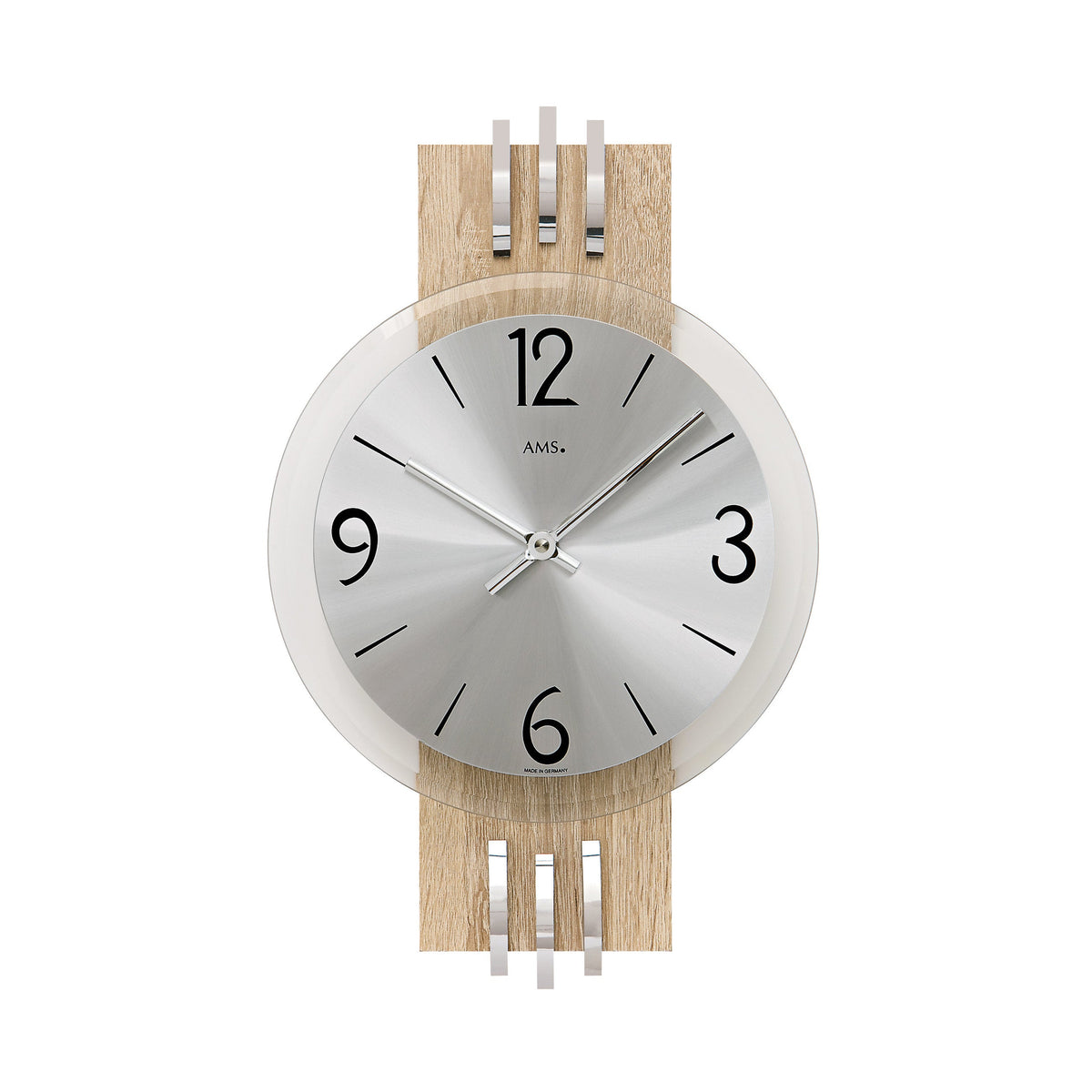 AMS W9228 Wanduhr mit Sonoma-Holzrückwand und Aluminium-Zifferblatt