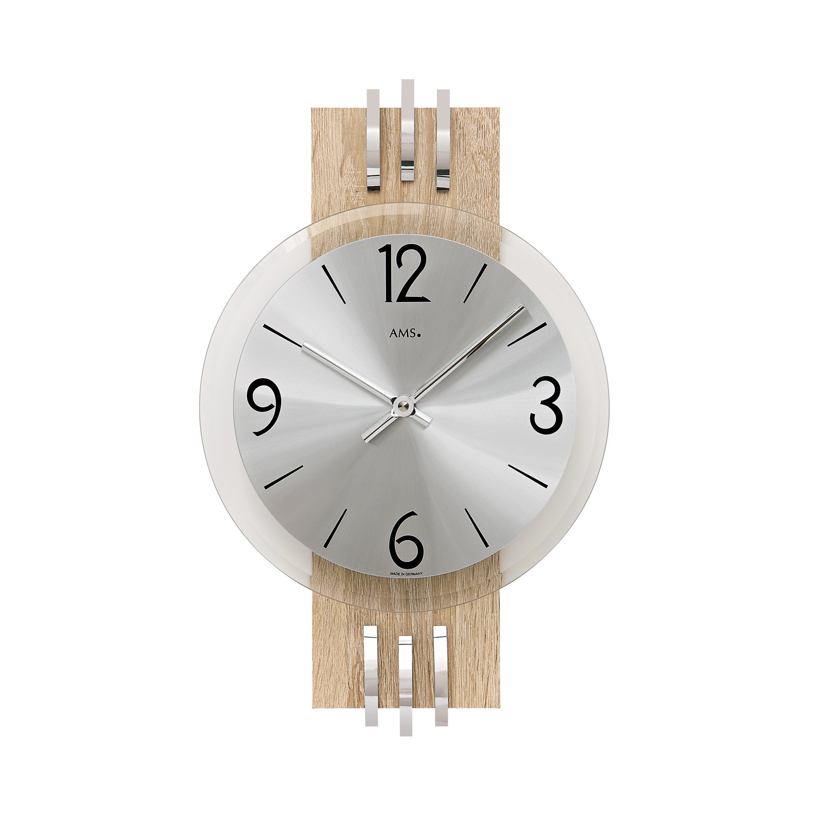 AMS W9228 Wanduhr mit Sonoma-Holzrückwand und Aluminium-Zifferblatt