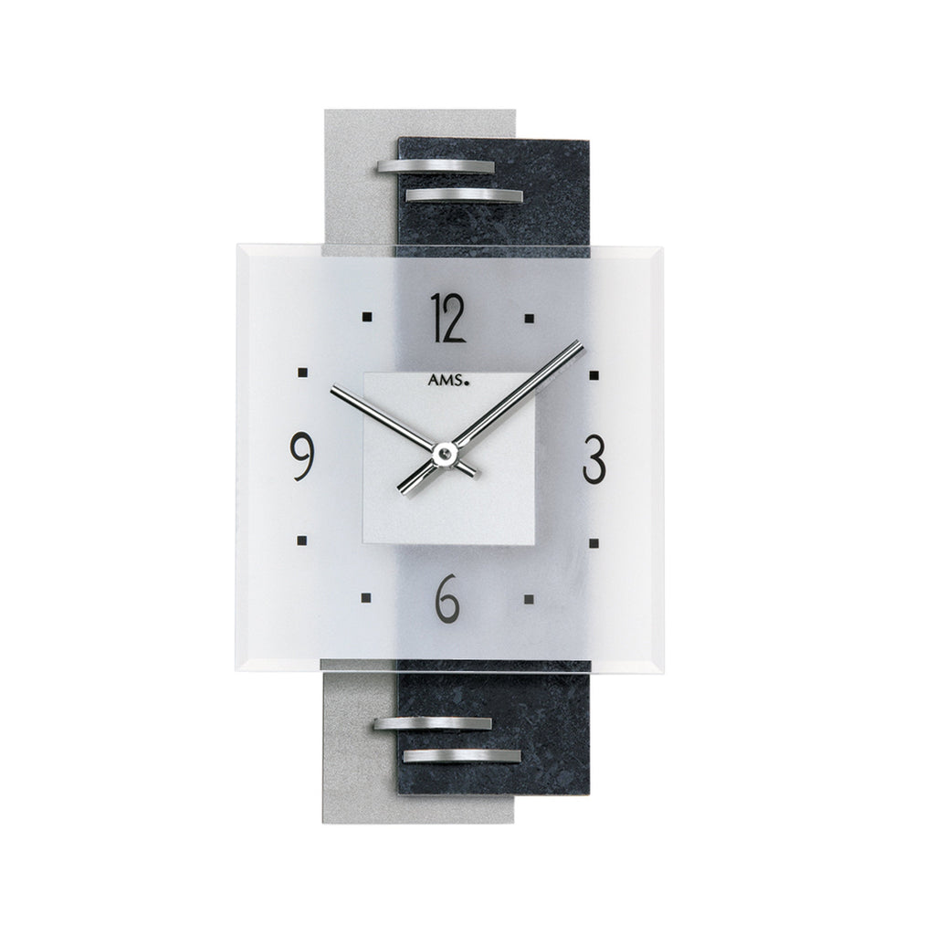 AMS W9245 Wanduhr mit Schieferstruktur und Aluminium-Applikationen