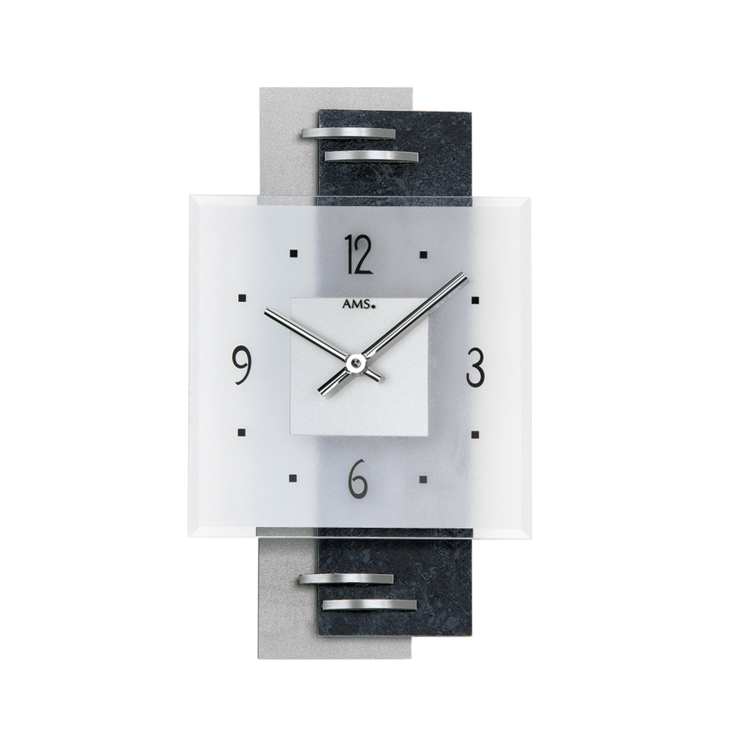 AMS W9245 Wanduhr mit Schieferstruktur und Aluminium-Applikationen