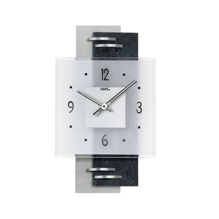 AMS W9245 Wanduhr mit Schieferstruktur und Aluminium-Applikationen