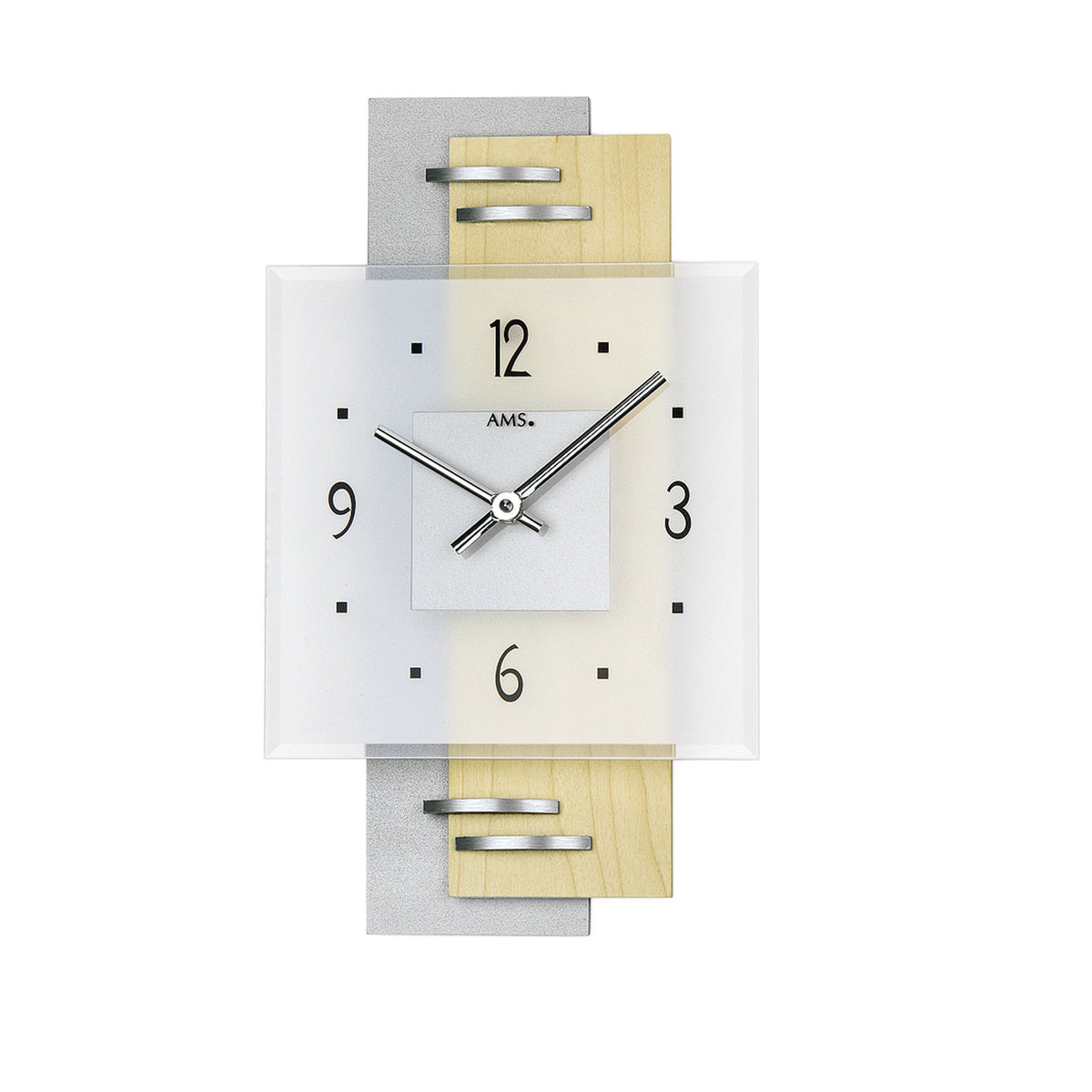 AMS W9248 Wanduhr mit ahornlackierter Holzrückwand und facettiertem Mineralglas