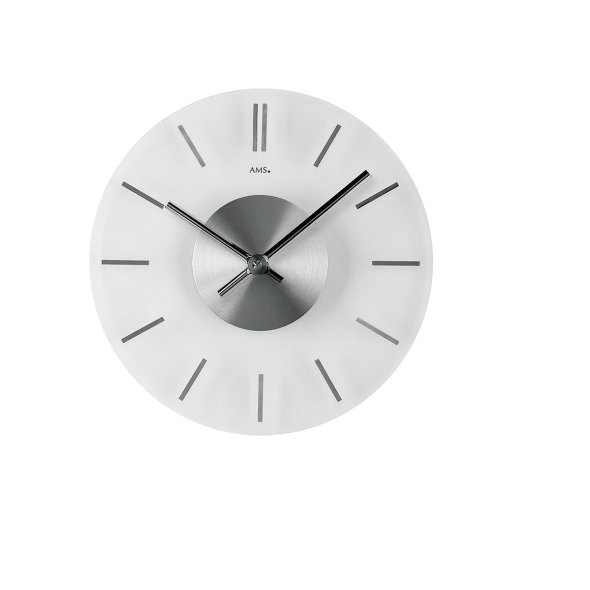 AMS W9318 Wanduhr mit Mineralglas und aluminiumfarbenen Stundenmarkierungen