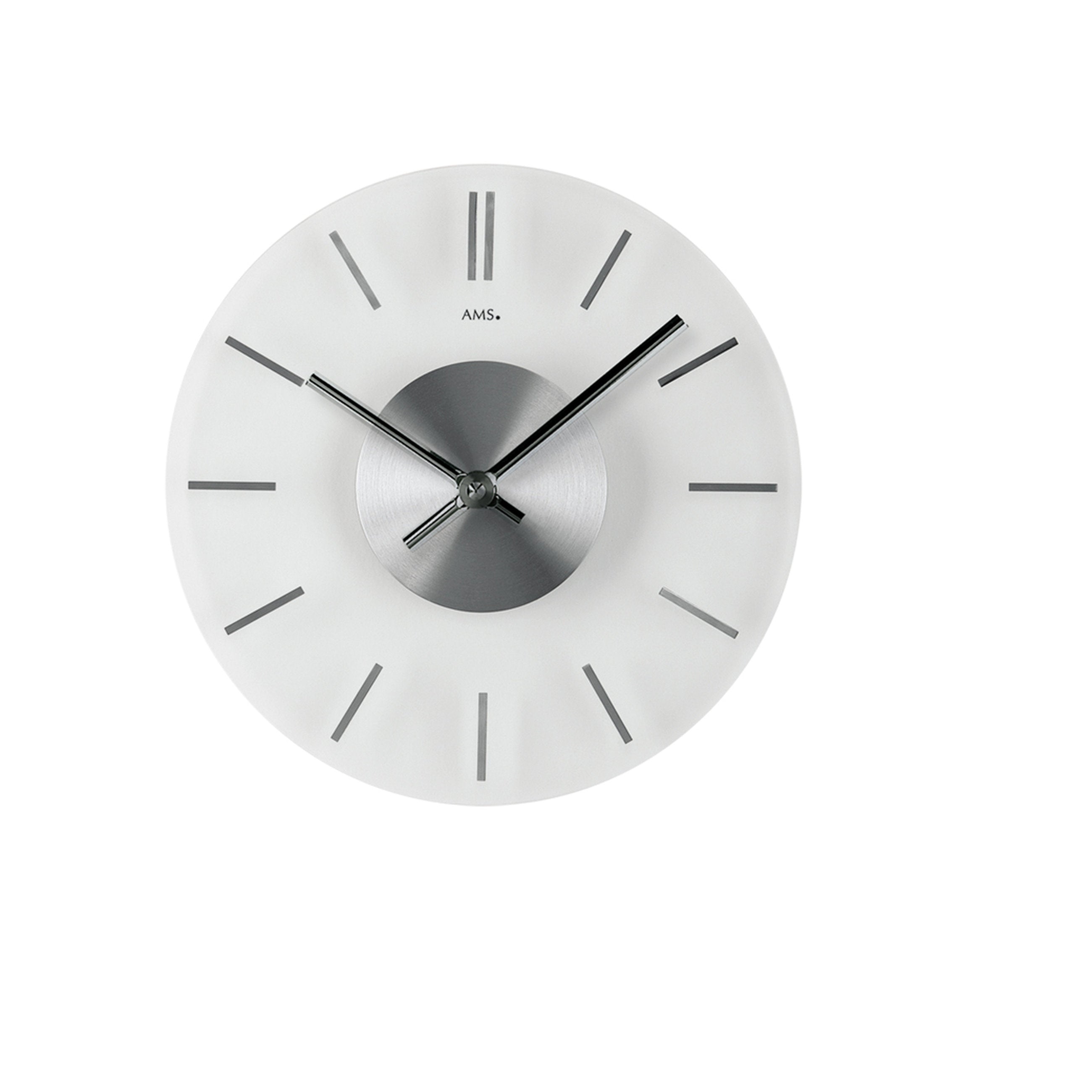 AMS W9318 Wanduhr mit Mineralglas und aluminiumfarbenen Stundenmarkierungen