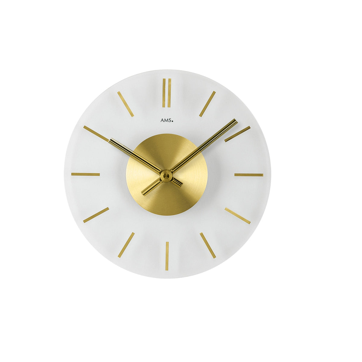 AMS W9319 Wanduhr mit Mineralglas und messingfarbenen Stundenmarkierungen