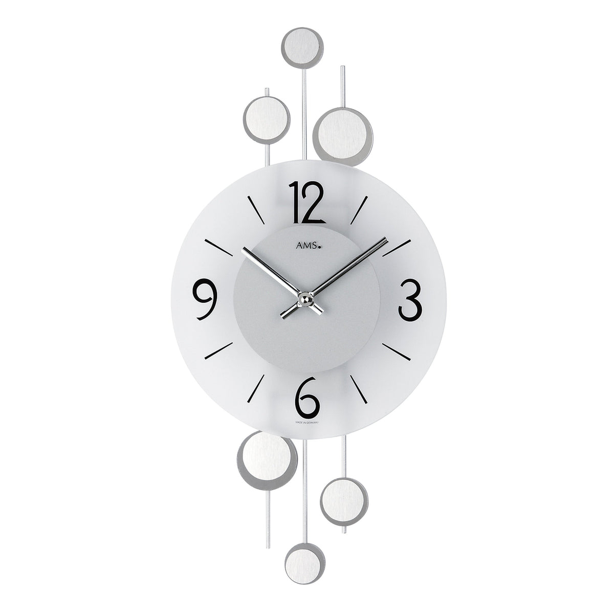 AMS W9388 Wanduhr mit dekorativen Metallauflagen auf Metallstäben