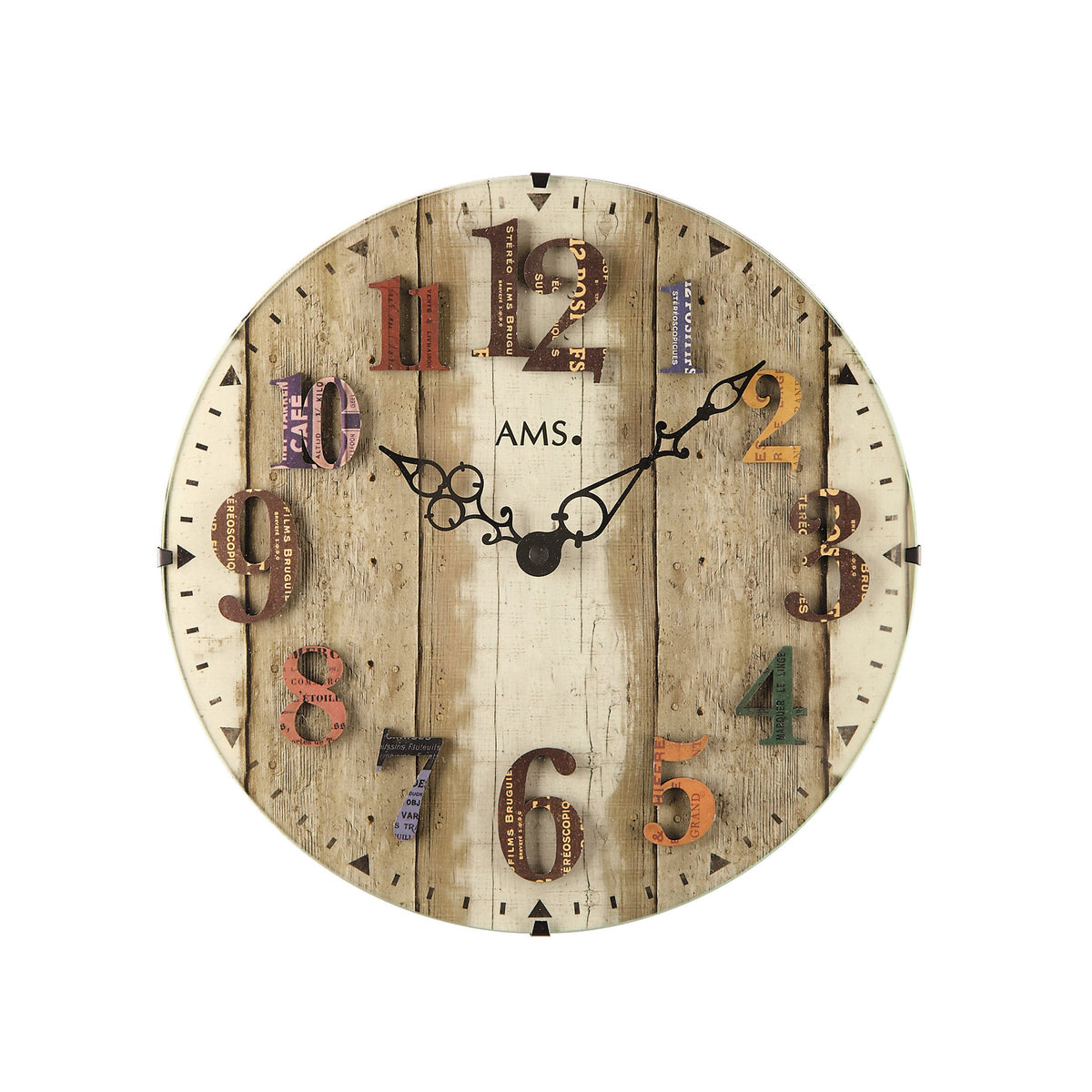 AMS W9423 Wanduhr mit Holzgehäuse, Metallstäben und Mineralglas