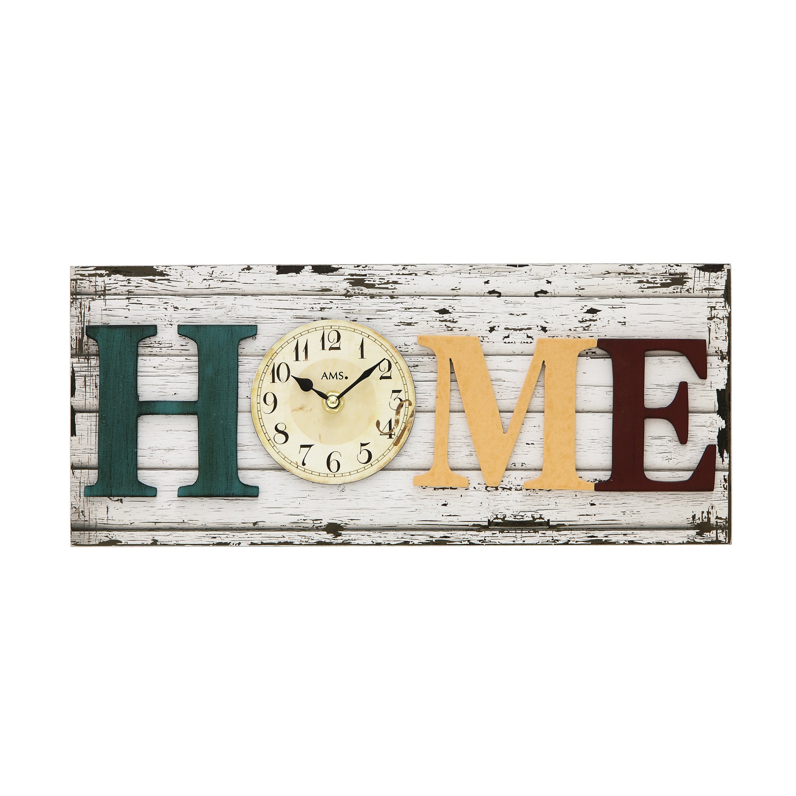AMS W9428 Wanduhr mit bedrucktem Mineralglas und aufgelegten Holzelementen