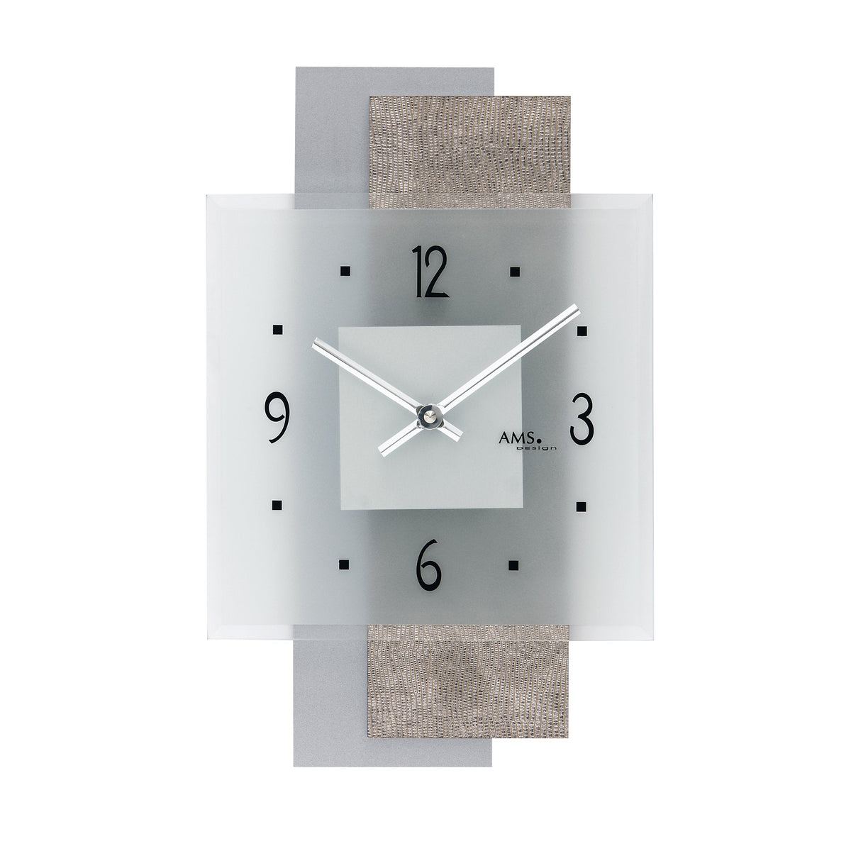 AMS W9443 Wanduhr mit Design-Kunstleder auf Holzrückwand