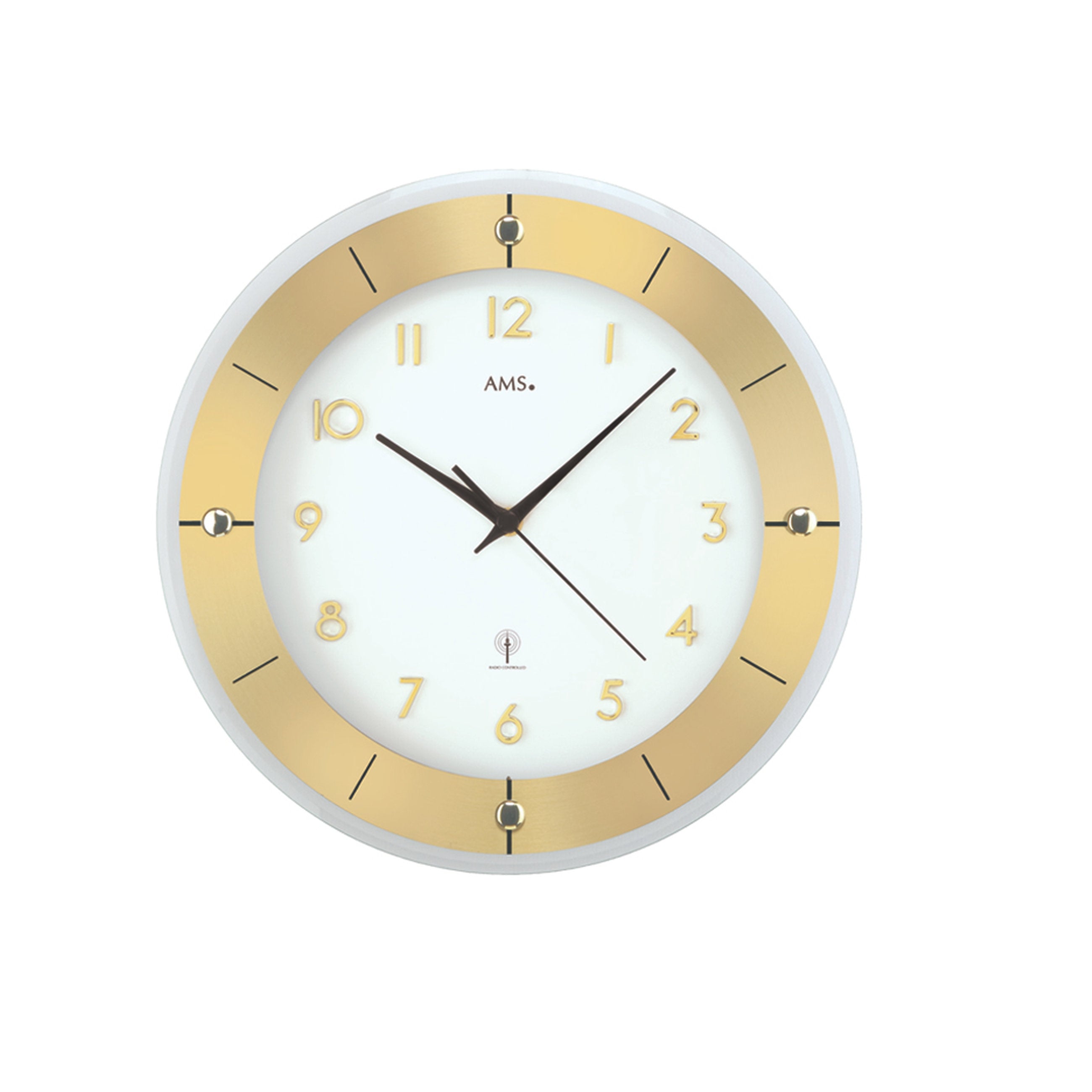 AMS W9450 Wanduhr mit facettiertem Mineralglas und messinglackiertem Aluminium