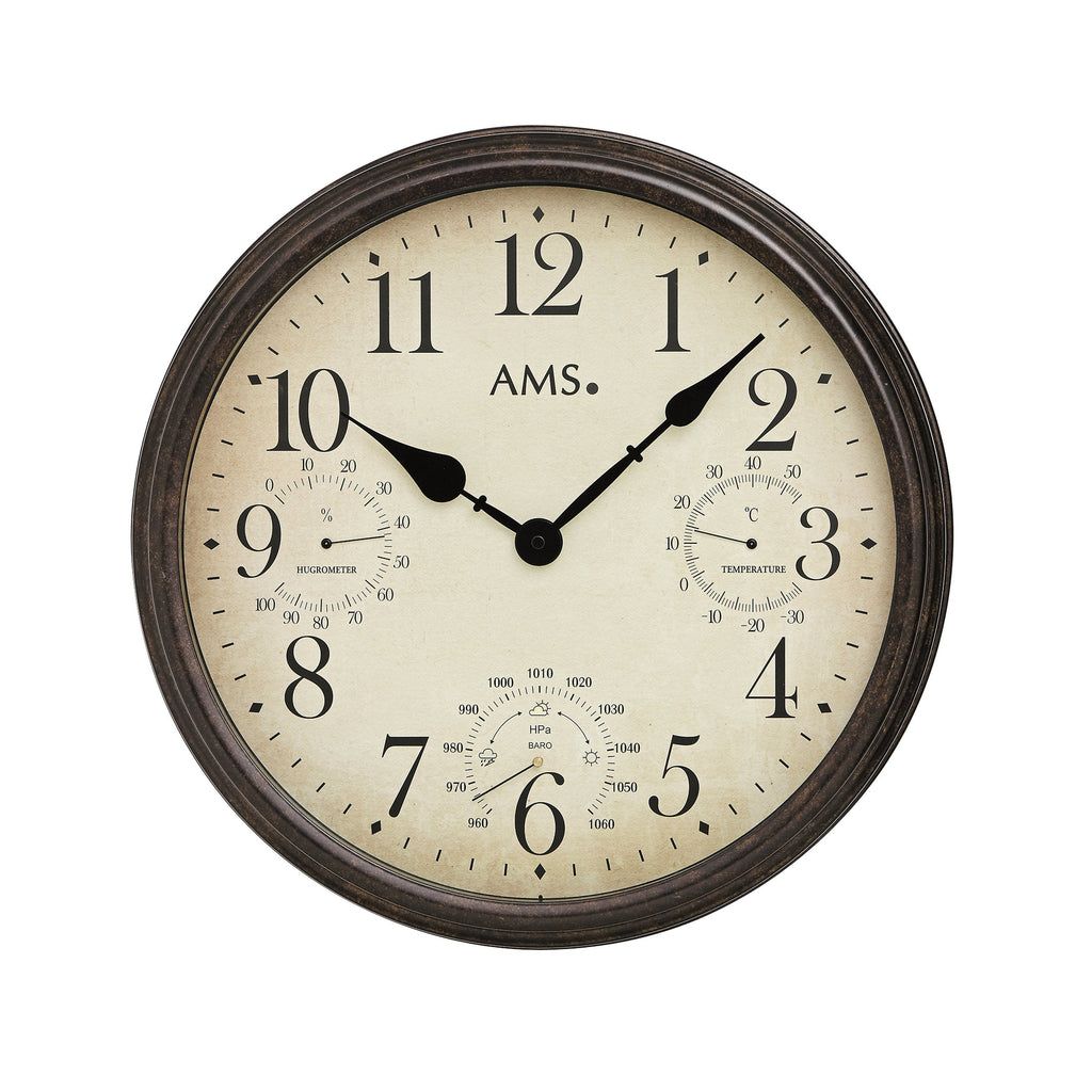 AMS W9463 Wanduhr mit Metallgehäuse und Raumklimaanzeige