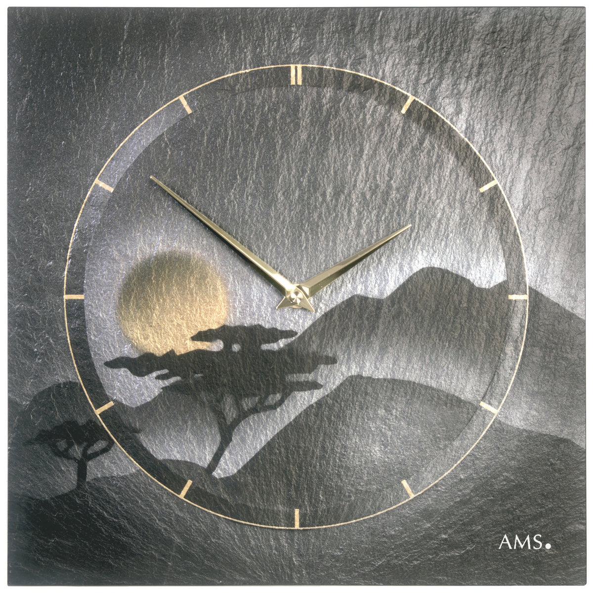 AMS W9514 Wanduhr mit Naturschiefer und Airbrush-Design