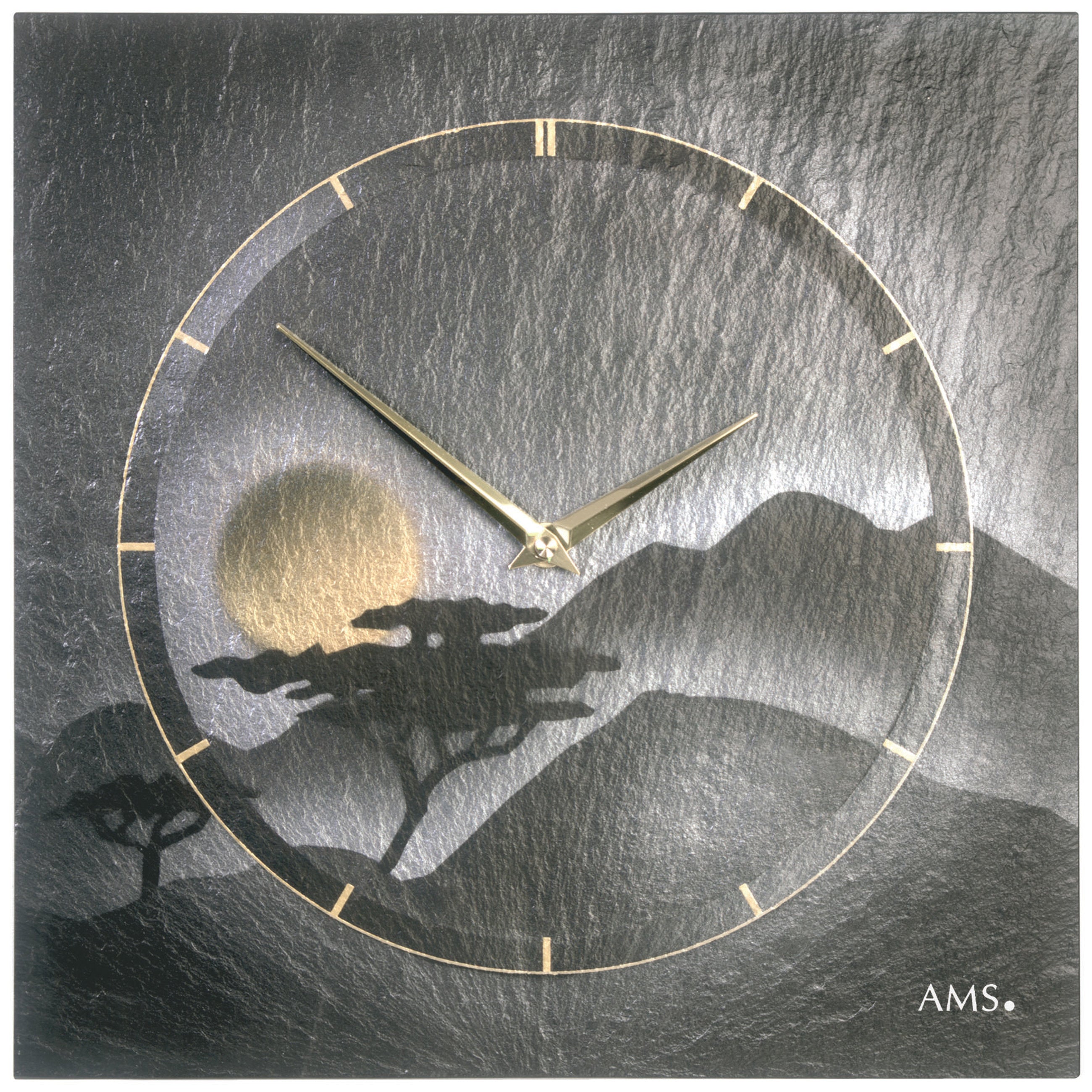 AMS W9514 Wanduhr mit Naturschiefer und Airbrush-Design