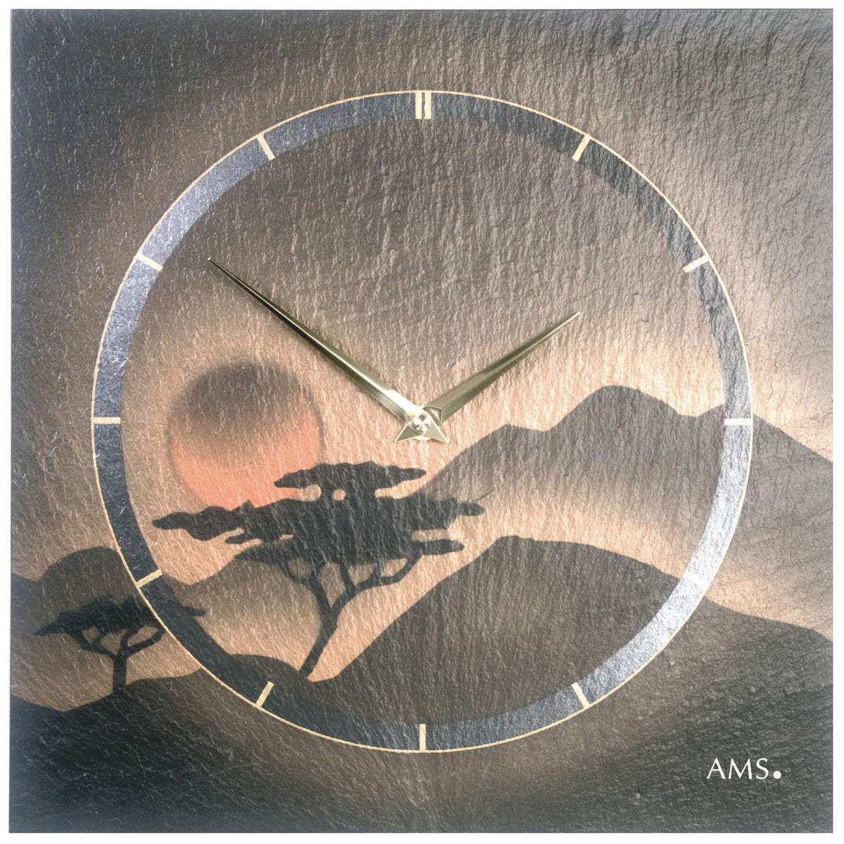 AMS W9515 Wanduhr mit Naturschiefer und Airbrush-Design