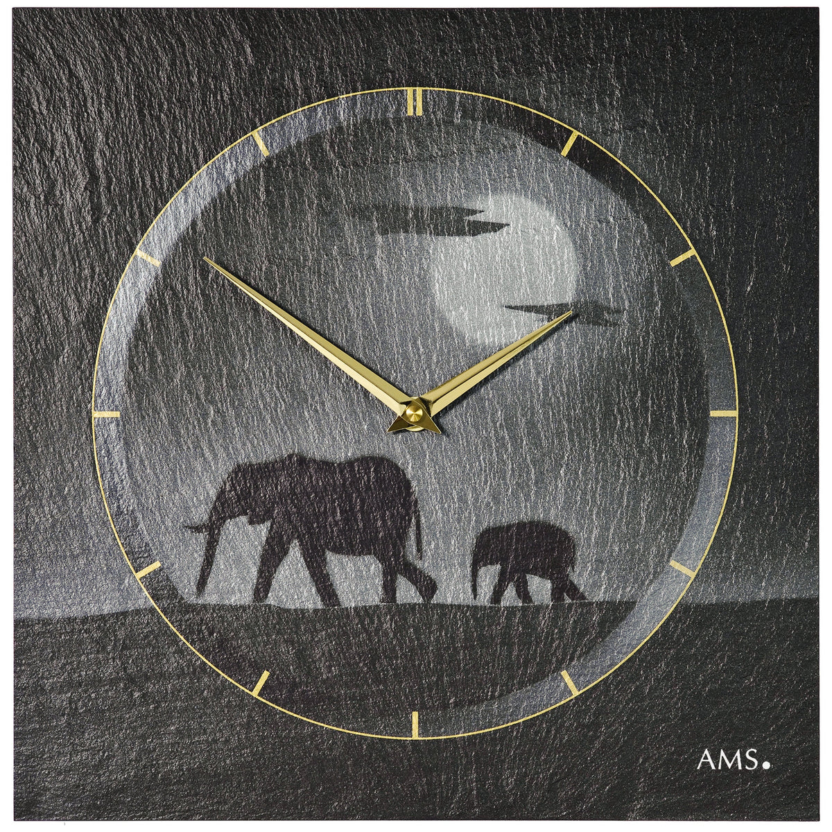 AMS W9524 Wanduhr mit Naturschiefer und Airbrush-Design