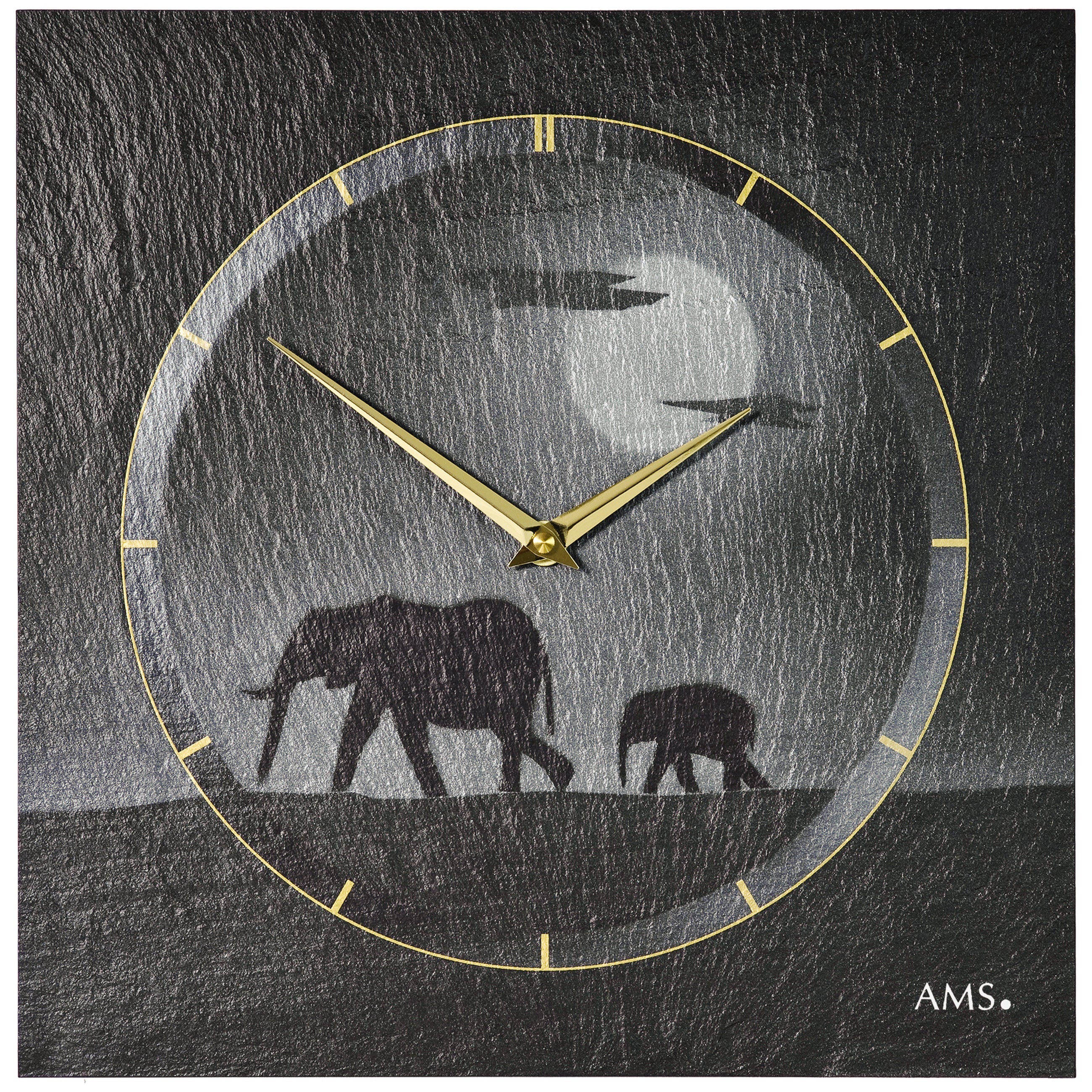 AMS W9524 Wanduhr mit Naturschiefer und Airbrush-Design