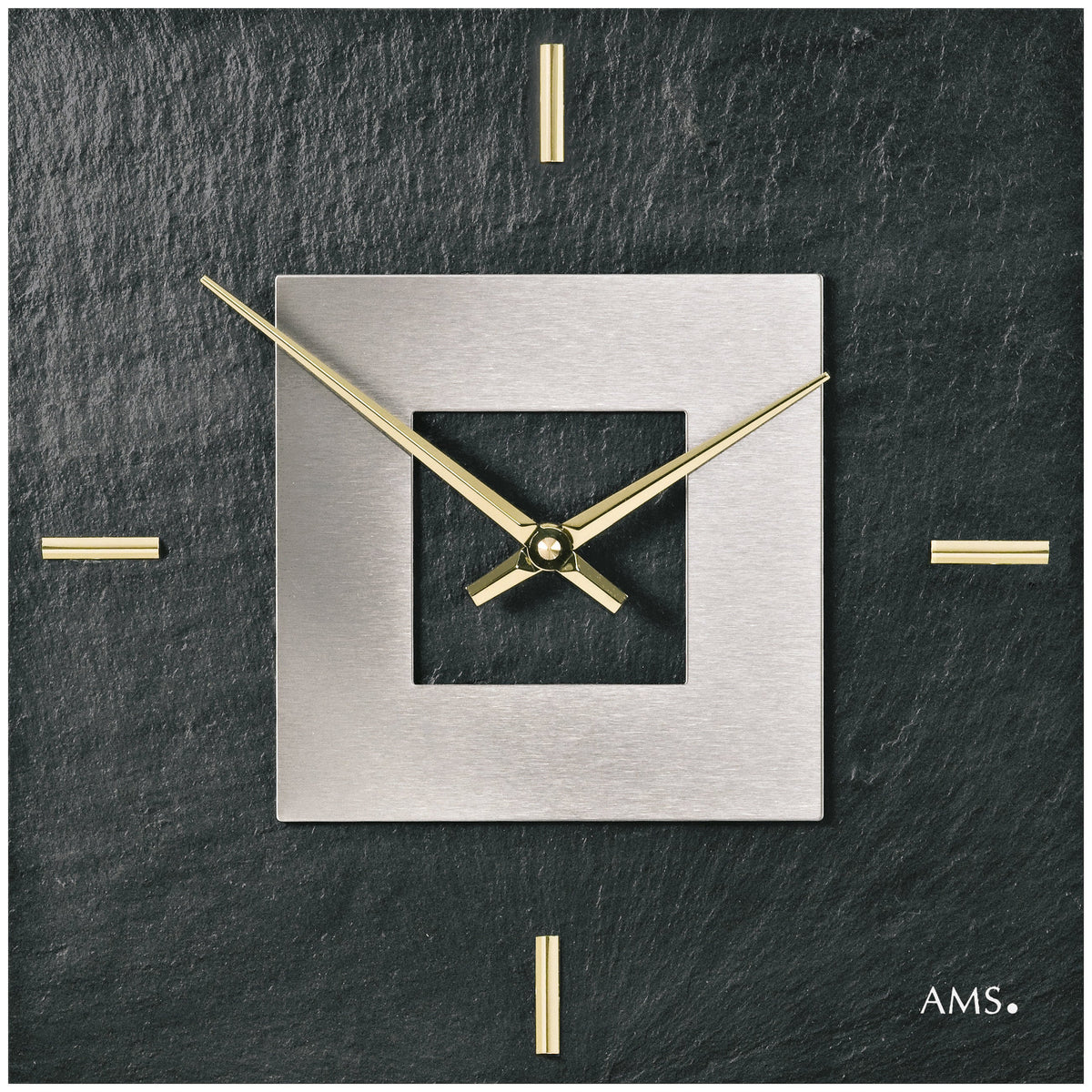 AMS W9525 Wanduhr mit Naturschiefer und Aluminium-Applikation