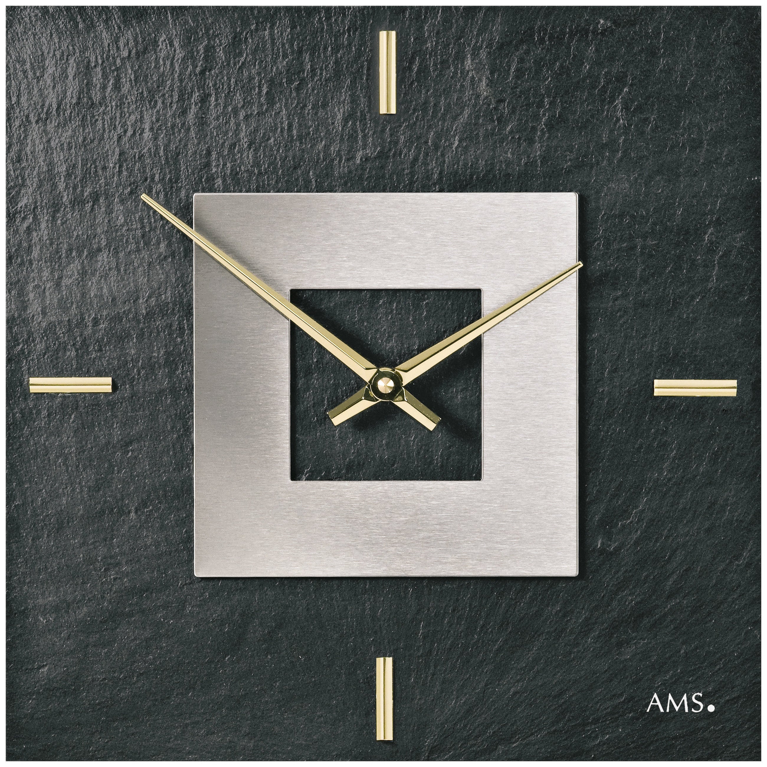 AMS W9525 Wanduhr mit Naturschiefer und Aluminium-Applikation