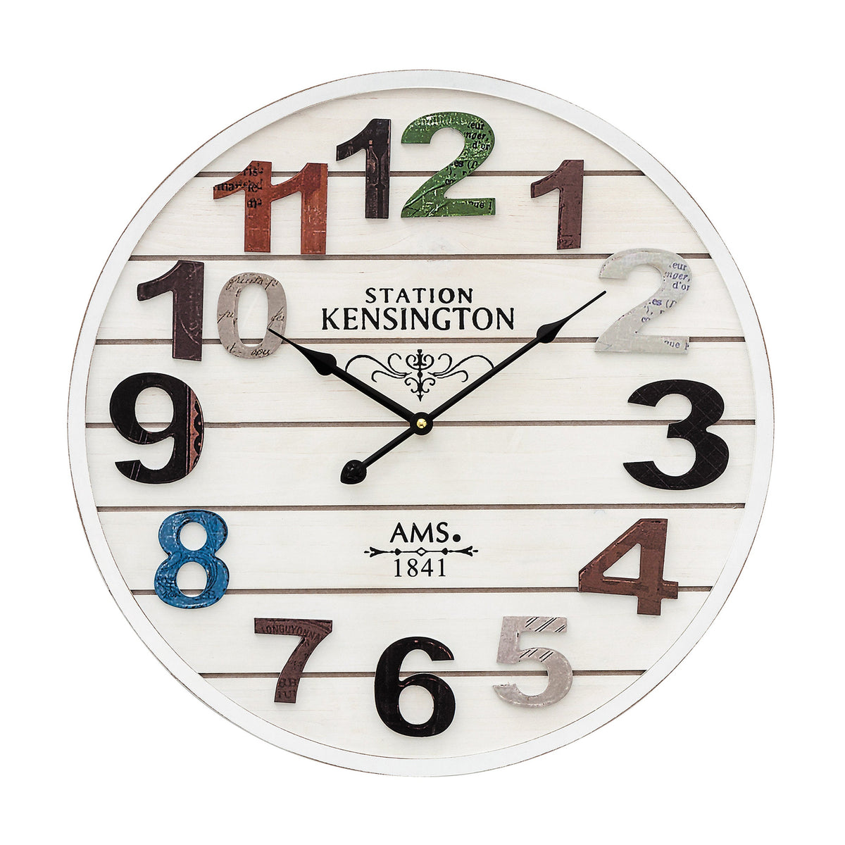 AMS W9538 Wanduhr mit weiß antikem Holzgehäuse