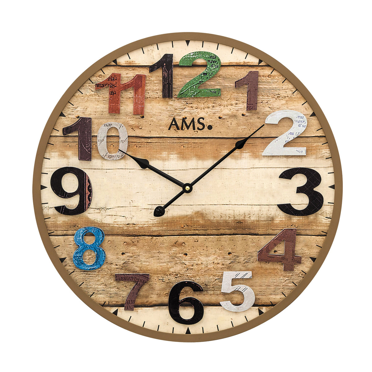 AMS W9539 Wanduhr mit braun antikem Holzgehäuse