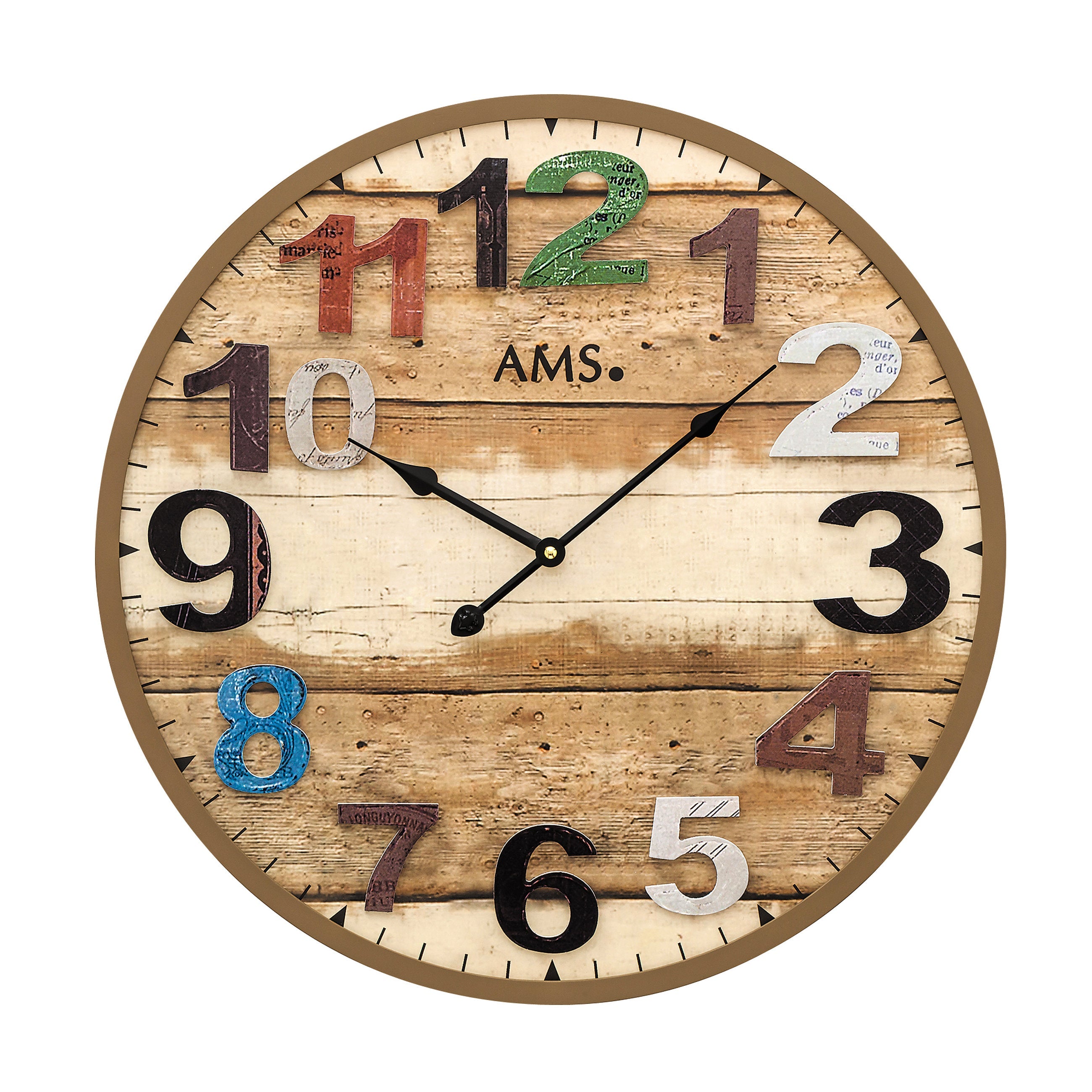 AMS W9539 Wanduhr mit braun antikem Holzgehäuse