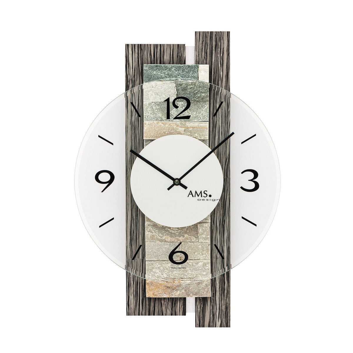 AMS W9544 Wanduhr mit Holzgehäuse und Naturstein-Auflage