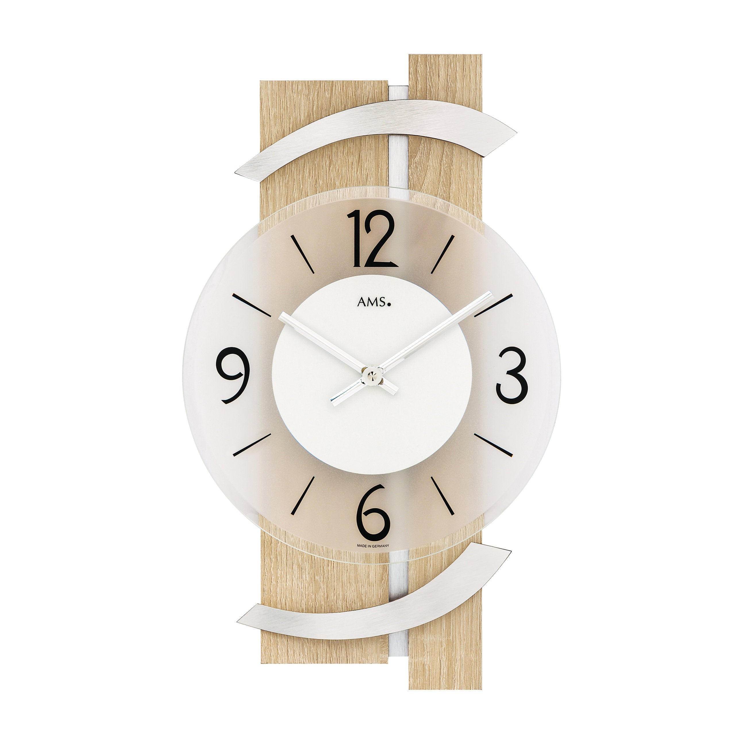 AMS W9546 Wanduhr mit Sonoma-Holzgehäuse und Aluminium-Auflage