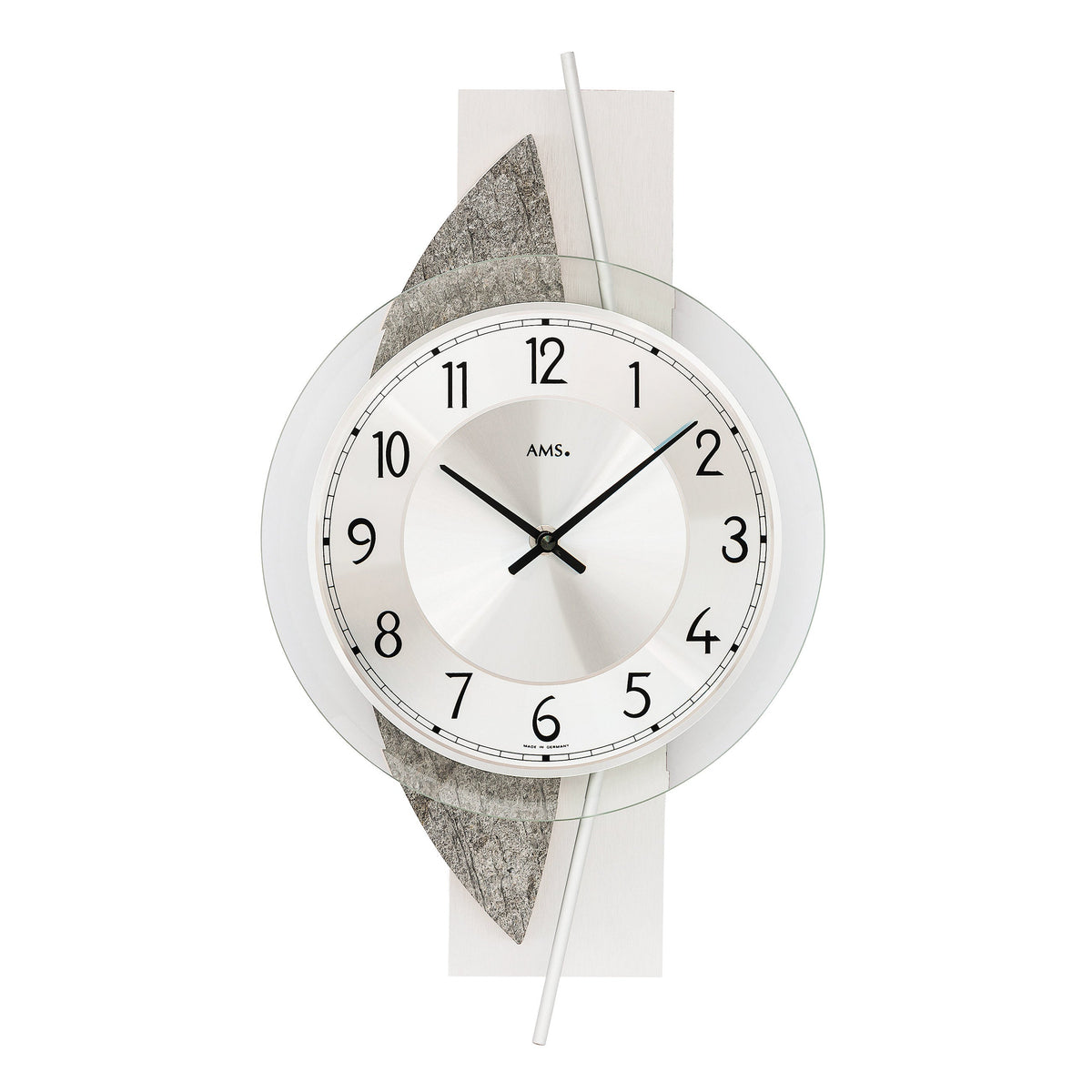 AMS W9552 Wanduhr mit Holzgehäuse und Aluminium-Naturstein-Applikation