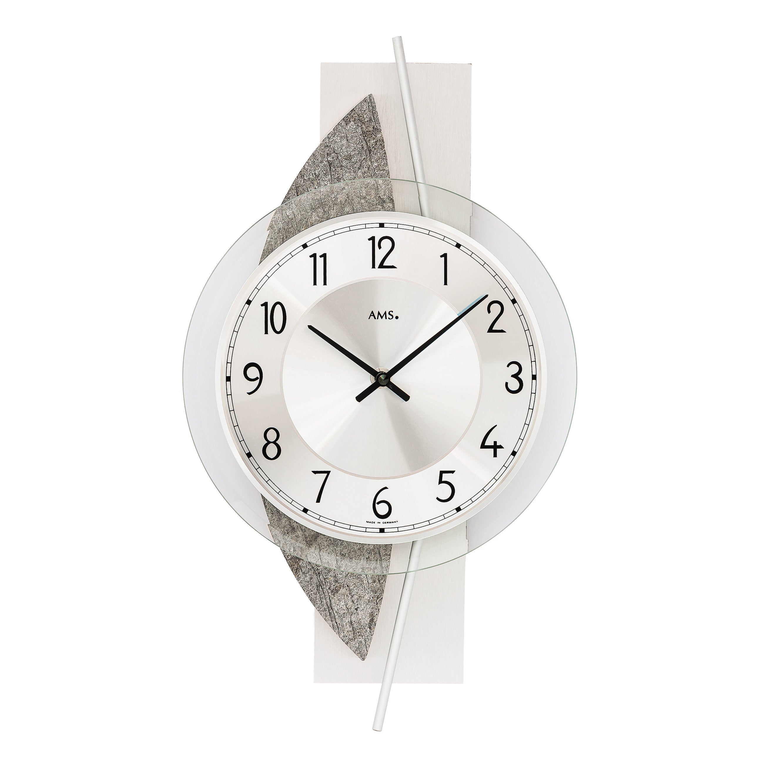 AMS W9552 Wanduhr mit Holzgehäuse und Aluminium-Naturstein-Applikation