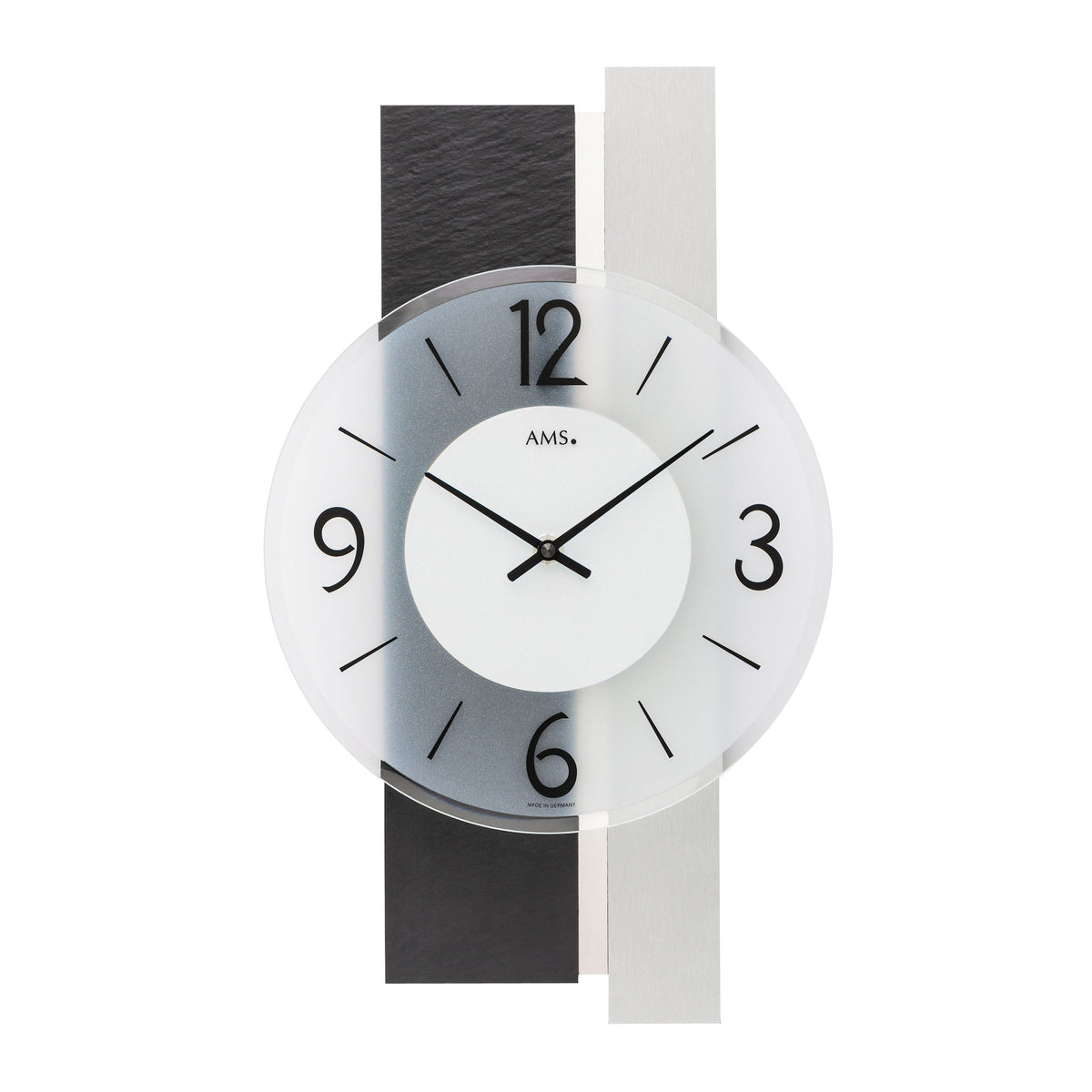 AMS W9555 Wanduhr mit Holzgehäuse und Schiefer-Aluminium-Auflage