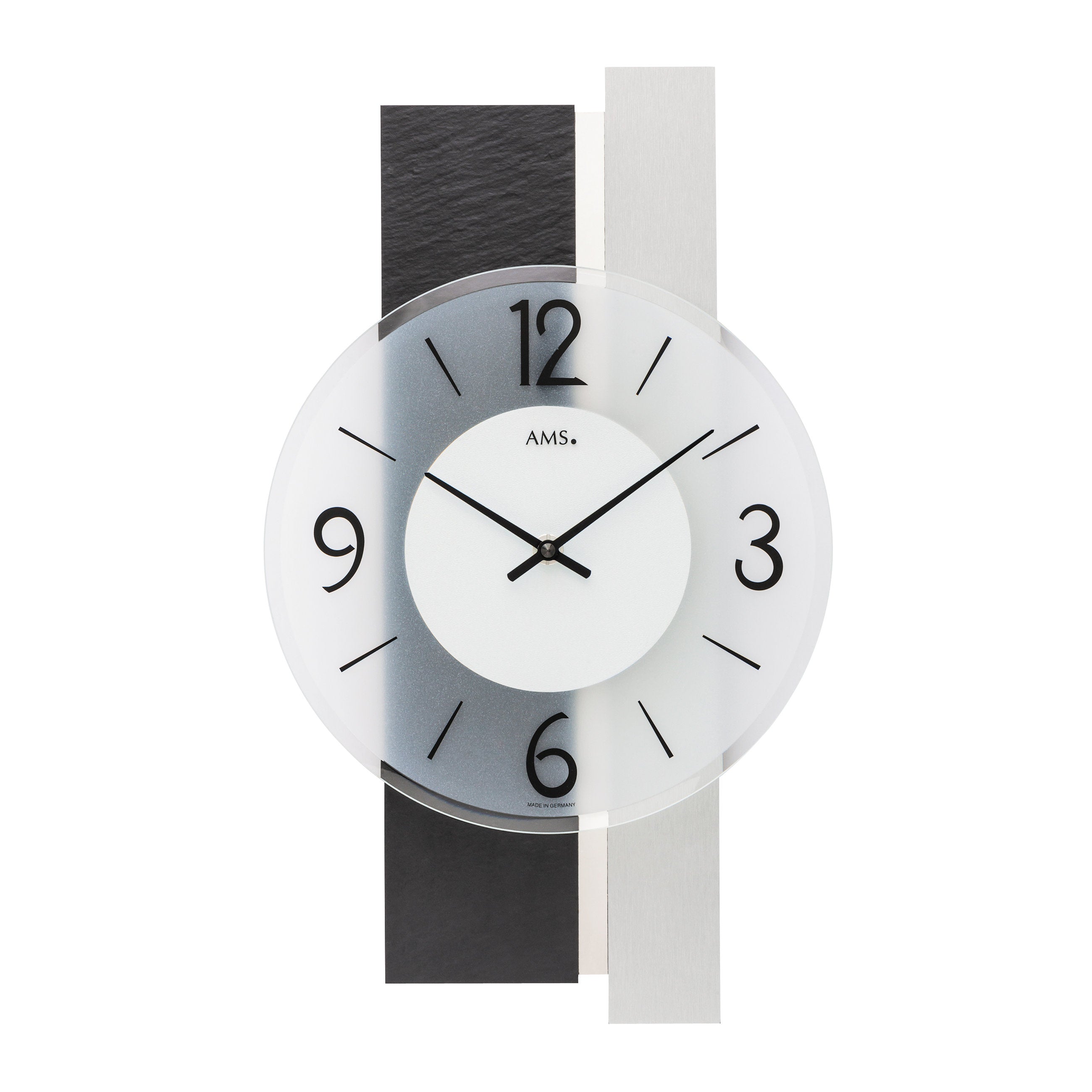AMS W9555 Wanduhr mit Holzgehäuse und Schiefer-Aluminium-Auflage