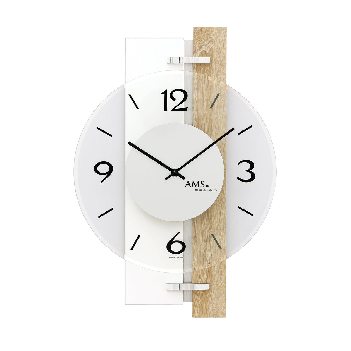 AMS W9557 Wanduhr mit Hochglanzweiß-Gehäuse und Sonoma-Applikation