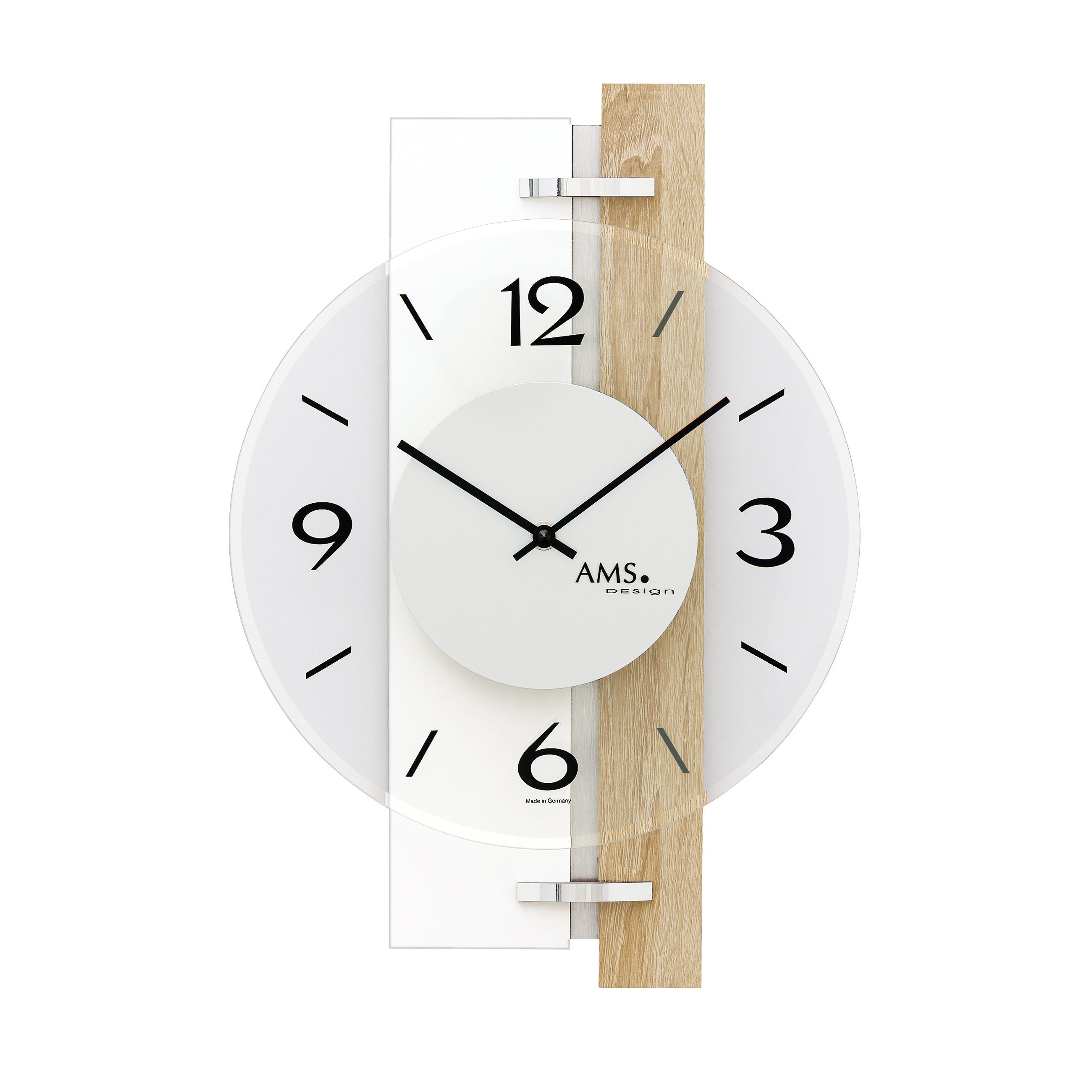 AMS W9557 Wanduhr mit Hochglanzweiß-Gehäuse und Sonoma-Applikation